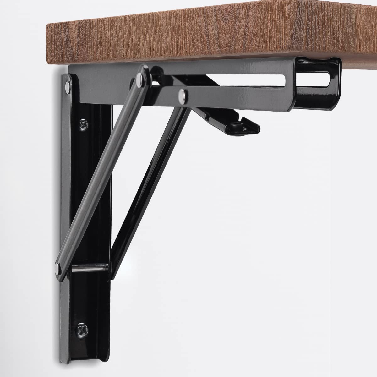 LIMBANI BROTHERS 20 Inch Heavy Duty Folding Shelf Brackets - 330lb Max Load Collapsible L Bracket for Workbench, DIY Folding Table Hinge - Pack of 2 Black Metal Brackets - Perfect for Garage Shelving, Wall Mounted Desks & Space-Saving Storage Solutions