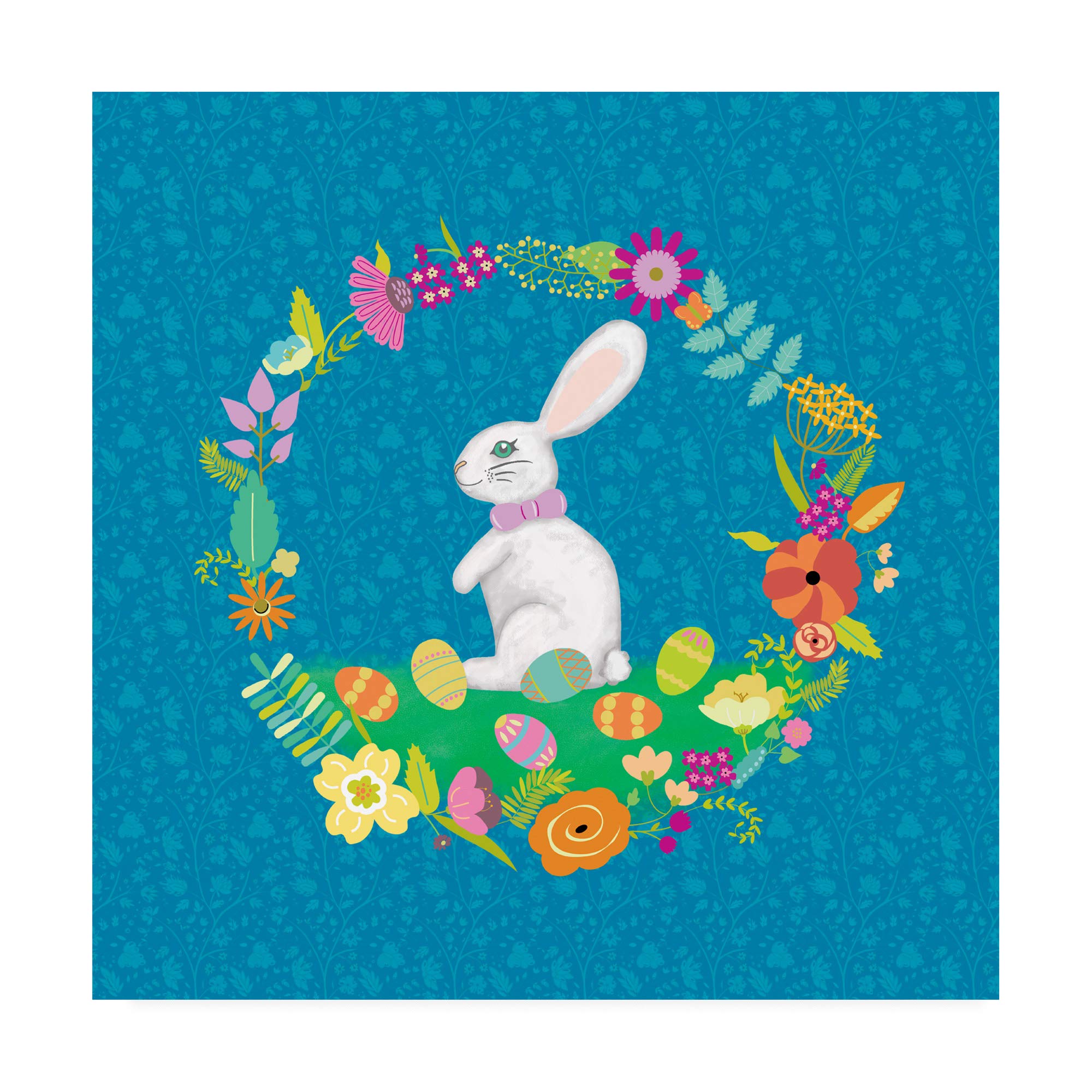 Trademark Fine Art Bunny Wreath II by Chariklia Zarris - 18x18 Inch Canvas Wall Art - Spring Home Decor for Living Room, Bedroom & Nursery