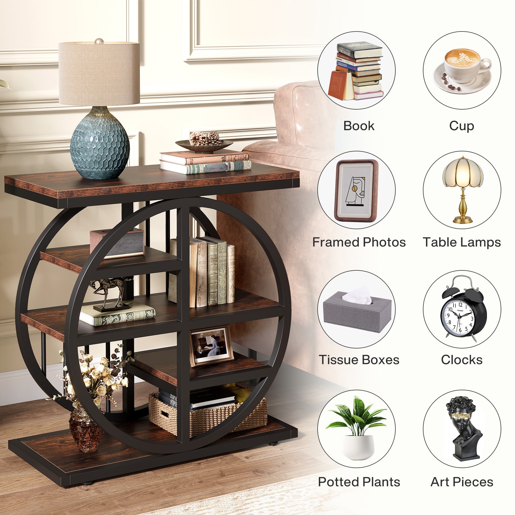 5-Tier End Table with 5 Shelves - Modern Side Table & Accent Table for Living Room, Bedroom, Office - Perfect for Storage, Display & Home Decor