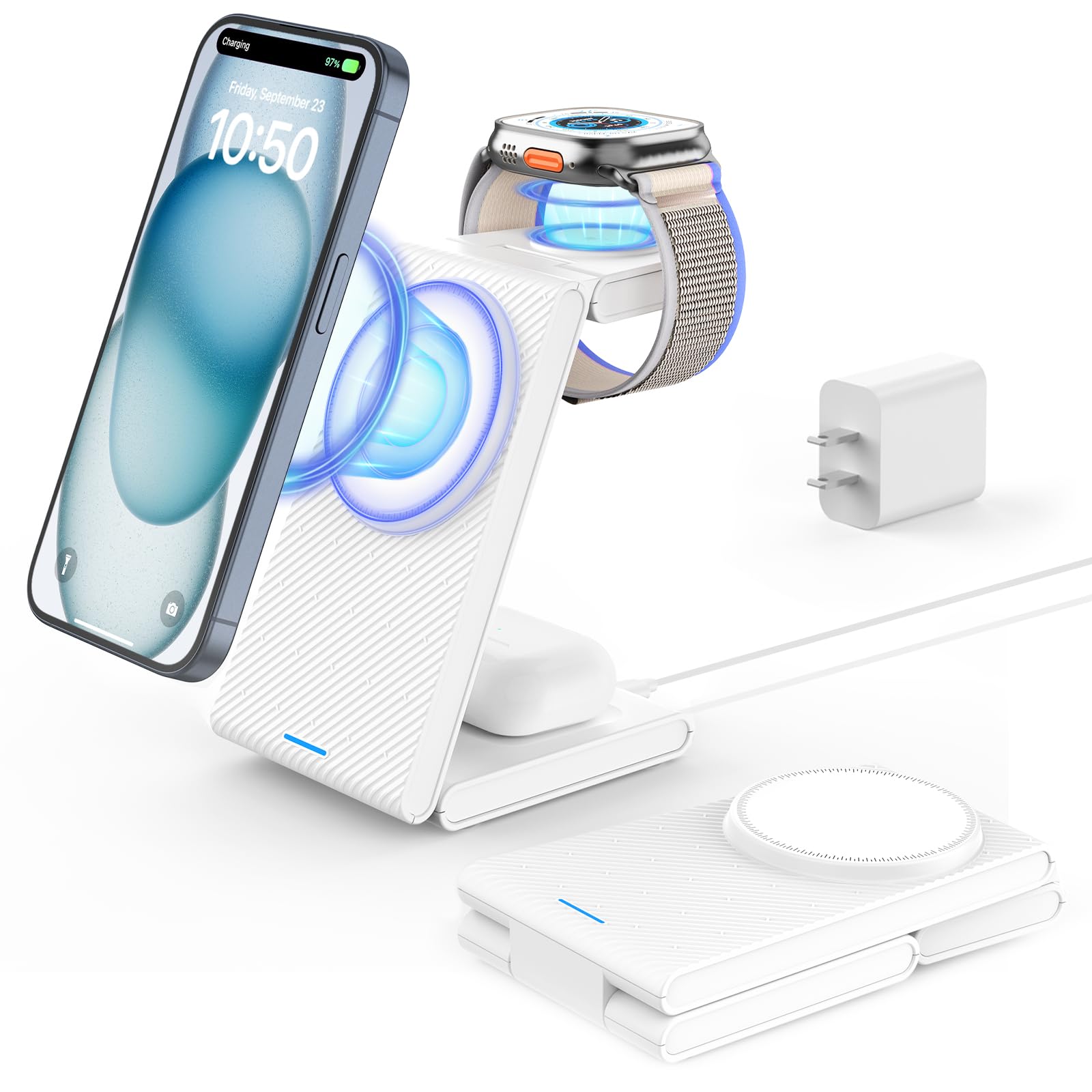 CIYOYO 3-in-1 Magnetic Wireless Charging Station for iPhone 16/15/14/13/12 Pro Max, Apple Watch Series 9/8/7/6/SE/5/4/3/2 & AirPods Pro/3/2 - Fast Charging Dock for Nightstand, Office Desk & Travel | Compatible with MagSafe