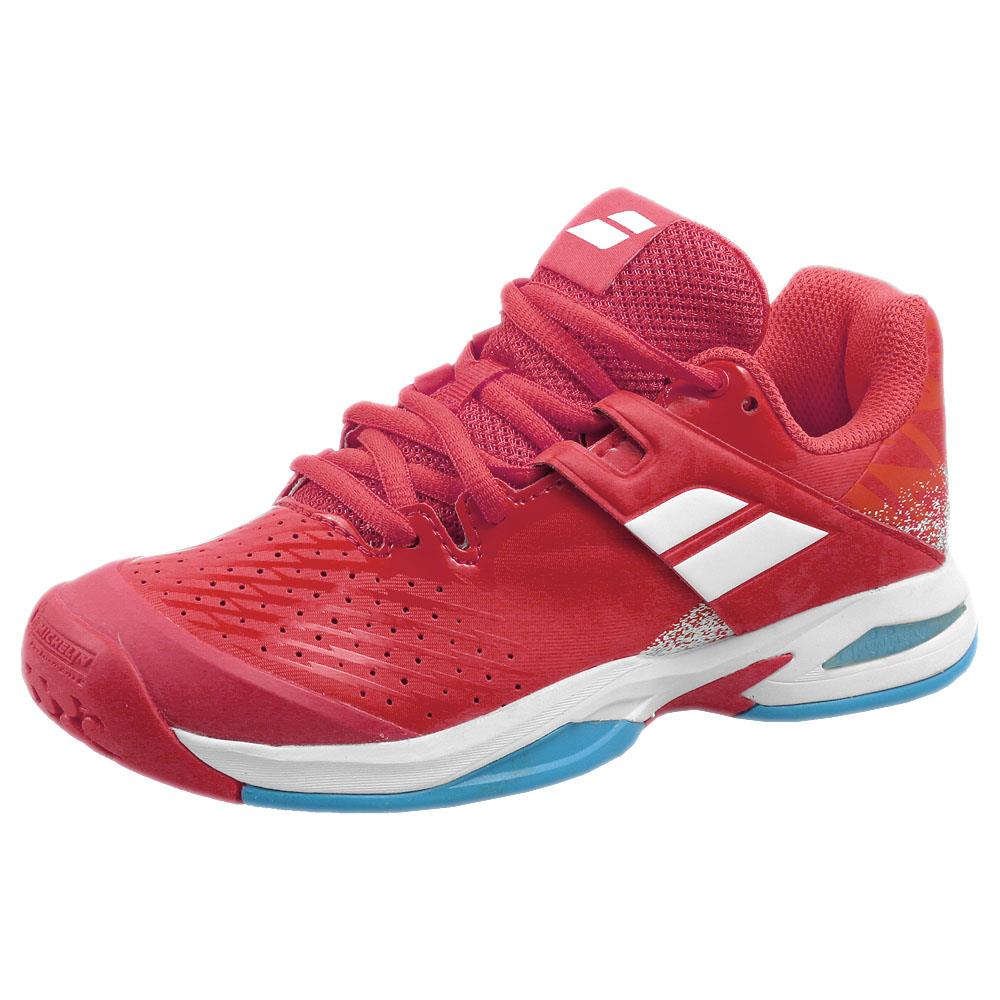 Babolat Junior Propulse AC Tennis Shoes for Kids - Cherry Tomato/White - Perfect for Junior Tennis Training & Matches