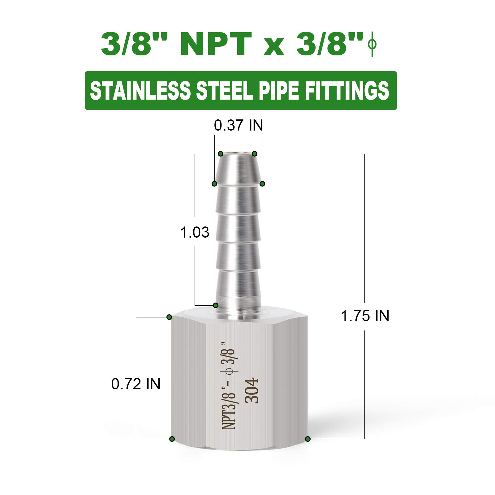 TAISHER 2PCS 304 Stainless Steel Air Hose Fittings 3/8
