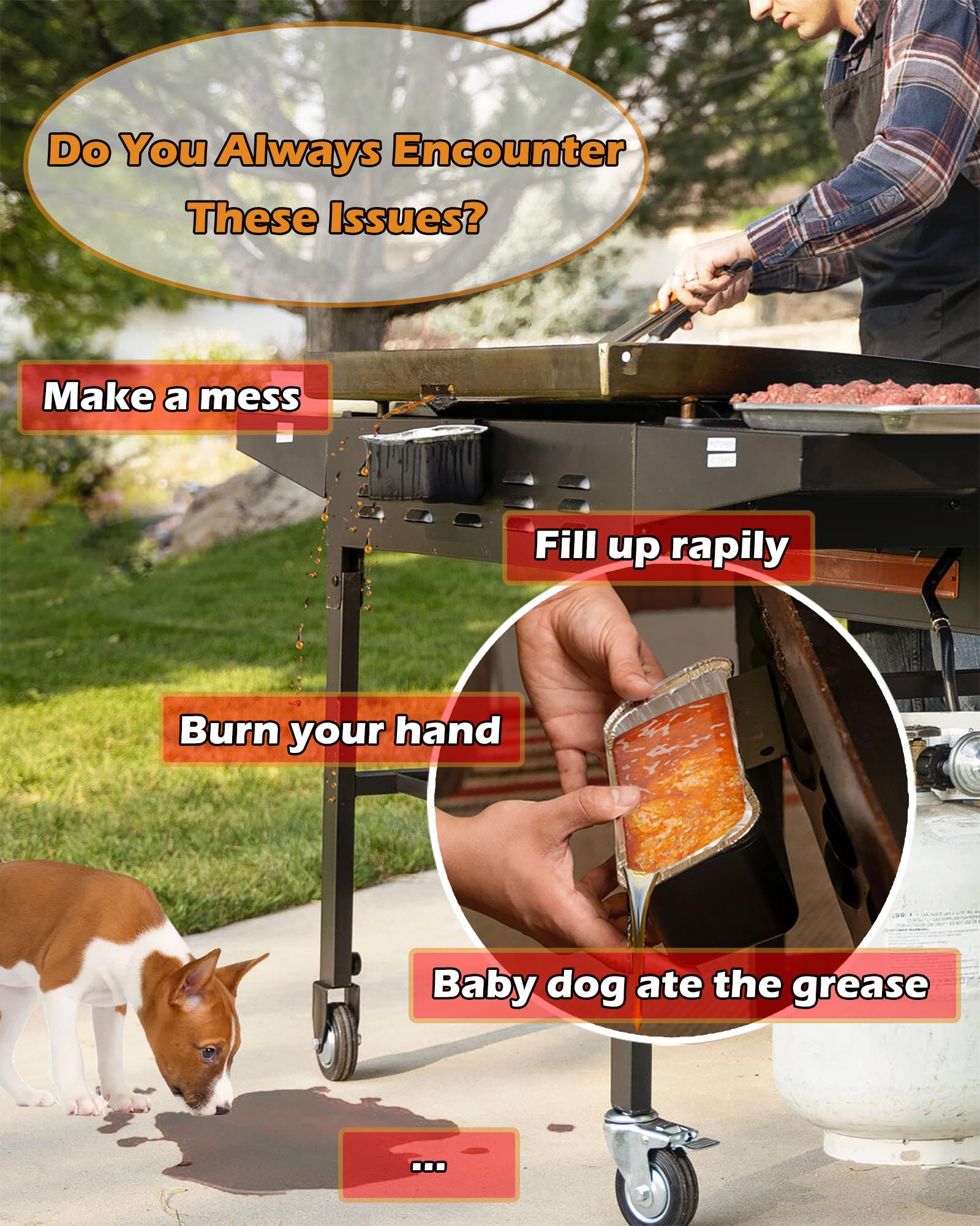 Upgraded Grease Catcher & Grease Gate for Blackstone Griddle - Rear Grease Drainage Funnel with Custom Capacity | No-Liner Design | Perfect for Outdoor Cooking, Camping & Backyard BBQs