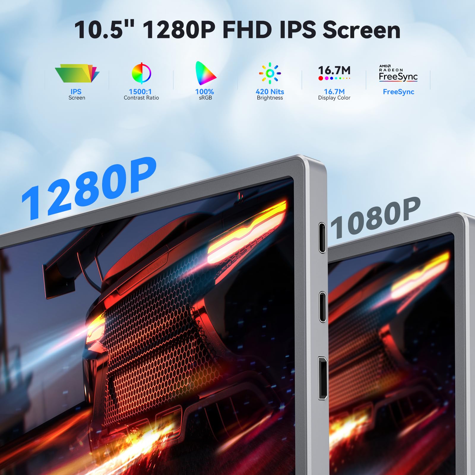 Eyoyo 10.5 Inch Portable Monitor for Laptop - 1920x1280P FHD IPS Screen, 100% sRGB, Eye Care Technology, USB-C & HDMI External Display - Perfect for PC, Mac, Phone, Xbox, PS5/4 - Ideal for Work, Gaming, Travel & Home Office Use