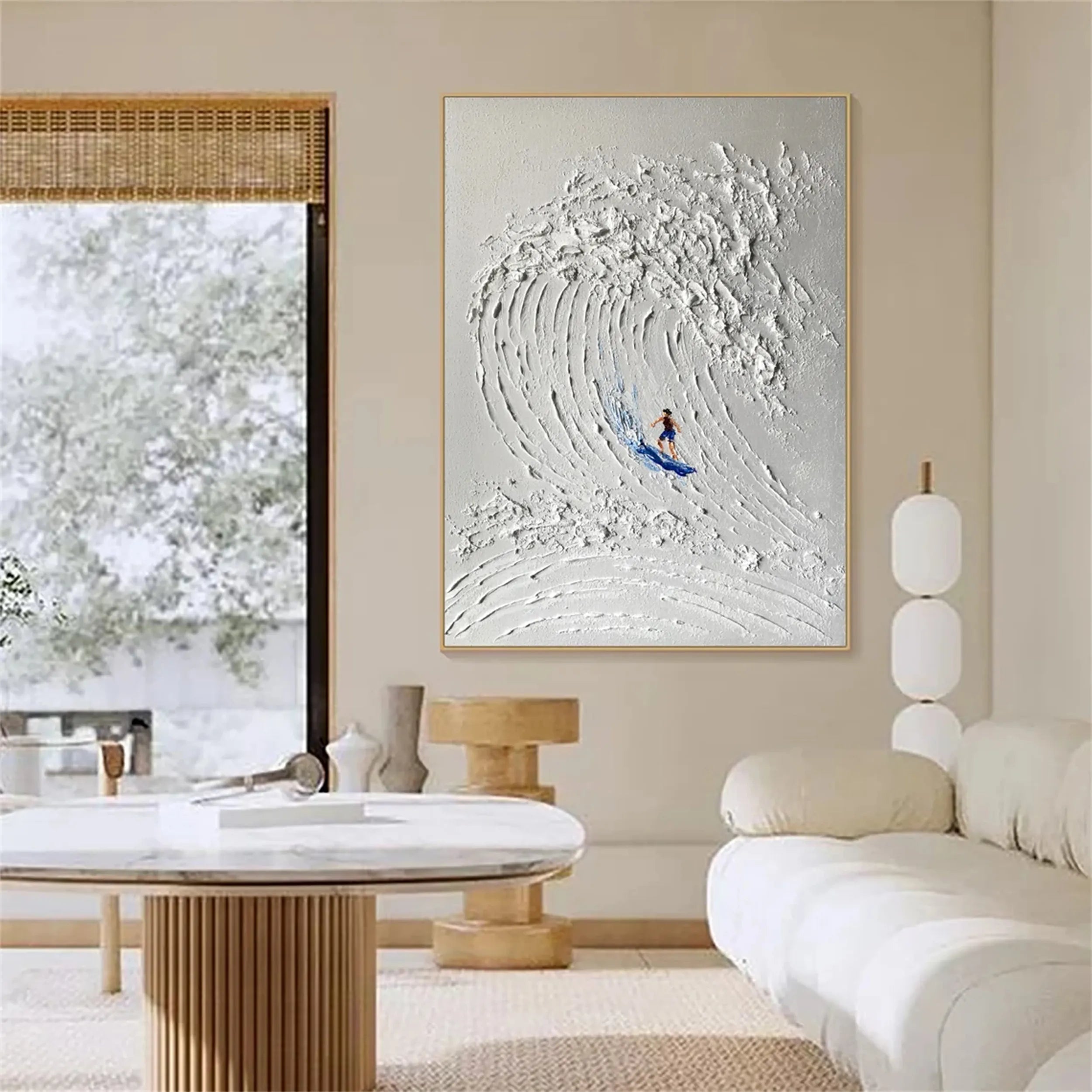 Minimalist Surf Art Textured Canvas Painting - Coastal Beach Decor for Living Room, Bedroom & Office | #MM218