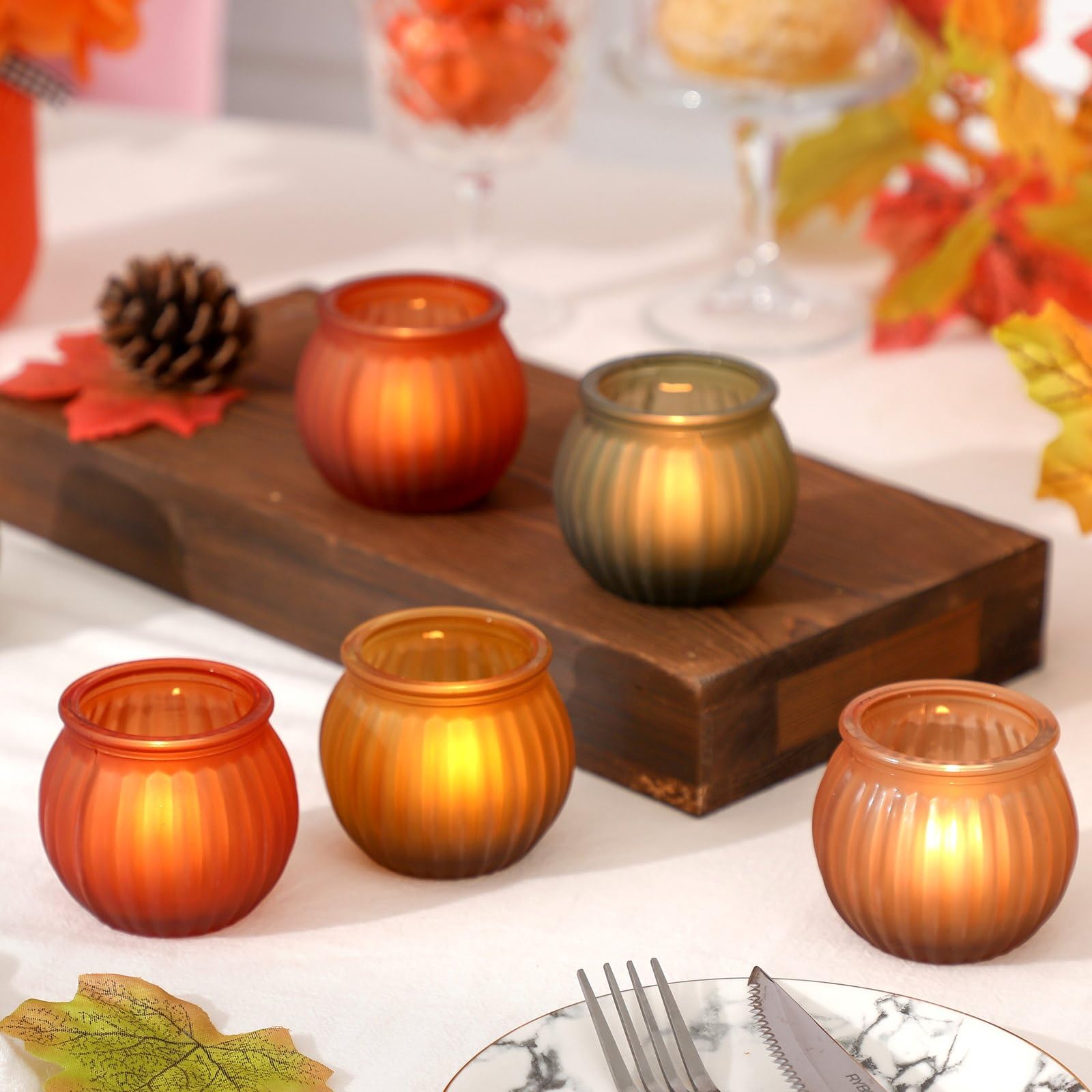 12Pcs Pumpkin Votive Candle Holders Set - Thanksgiving Fall Table Decor, Autumn Centerpiece for Home & Dinner Party | Perfect for Thanksgiving Decorations, Fall Weddings, and Cozy Seasonal Ambiance