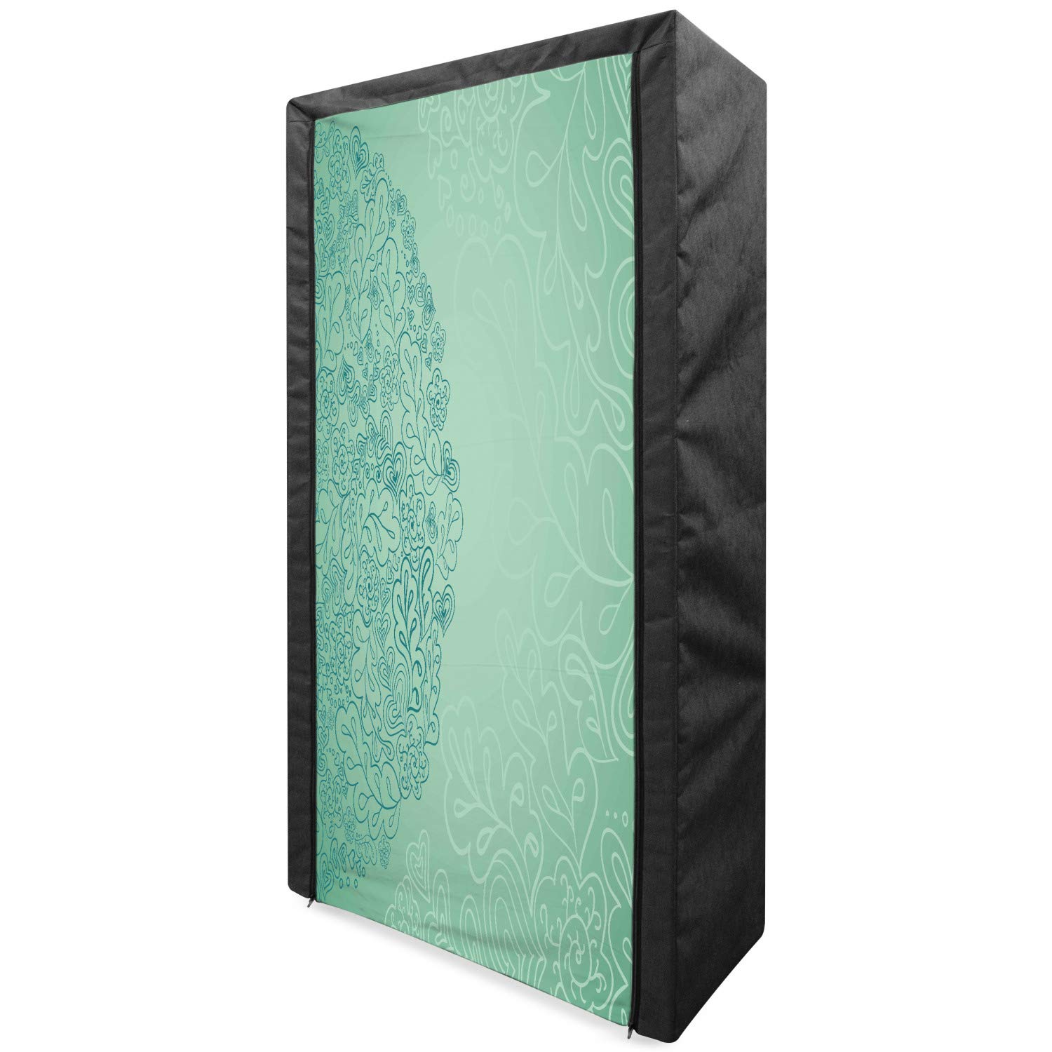 Ambesonne Mint Portable Fabric Wardrobe with Floral Leaves Pattern - 33.5