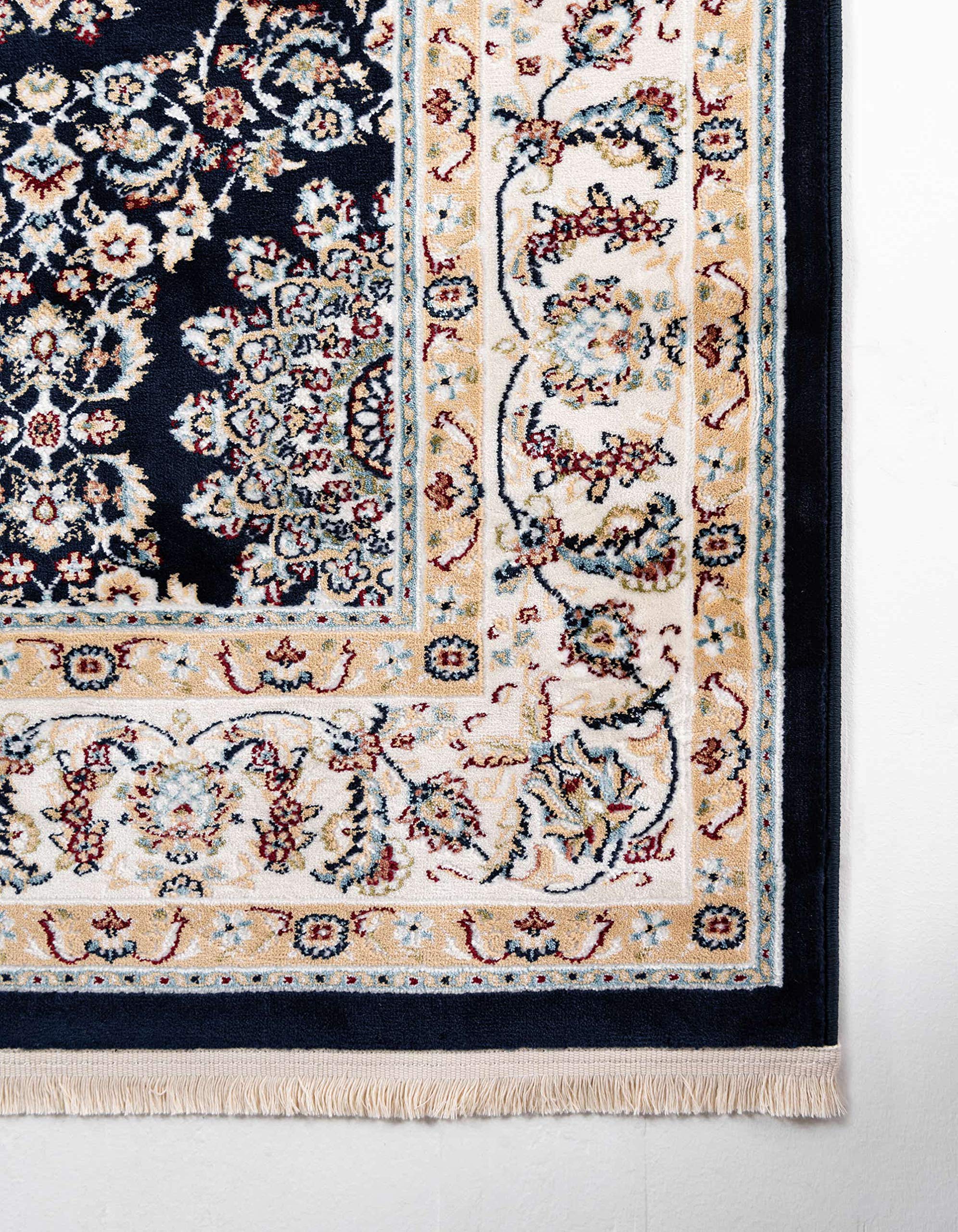 Unique Loom Narenj Collection Classic Traditional Textured Pattern Area Rug - 8' x 10' Rectangle Navy Blue/Beige - Perfect for Living Room, Bedroom & Home Decor