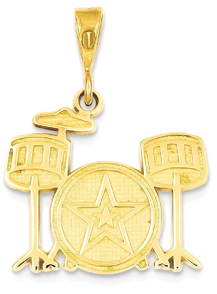 14K Solid Yellow Gold Drum Set Necklace Pendant - Elegant Music Jewelry Gift for Musicians & Drummers - Perfect for Concerts, Gigs & Special Occasions