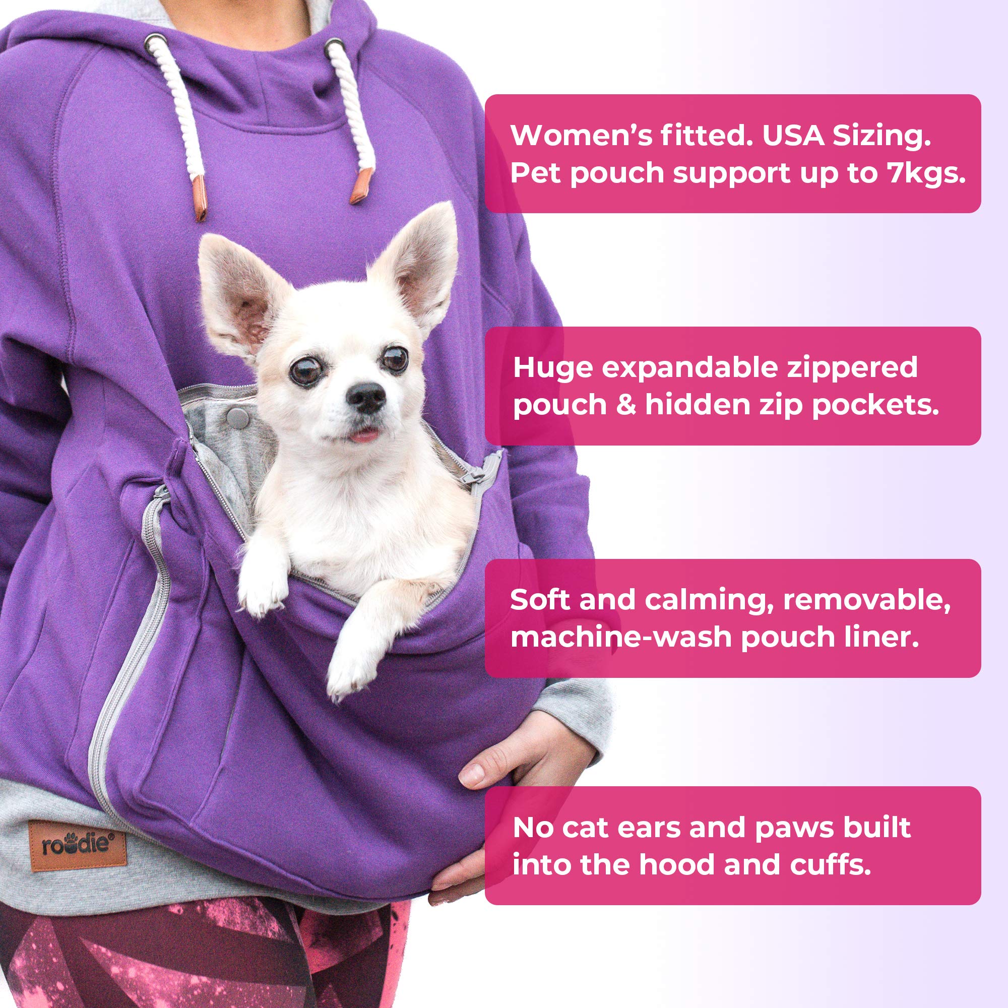 Small Pet Carrier Hoodie - Kangaroo Pouch Sweatshirt for Dogs & Cats | Women's Fit No-Ears Design | Perfect for Travel, Shopping & Outdoor Adventures