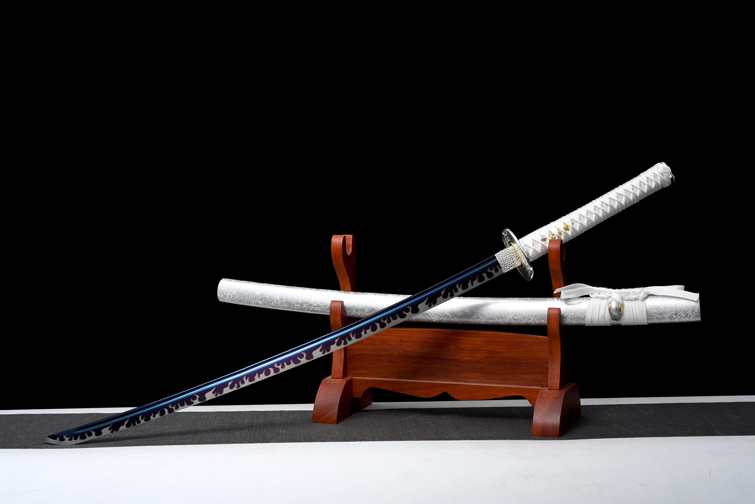 Authentic Full Tang Katana Sword - Hand Forged Manganese Steel Samurai Sword with Purple Scabbard | Japanese Martial Arts, Cosplay, and Collectible Display
