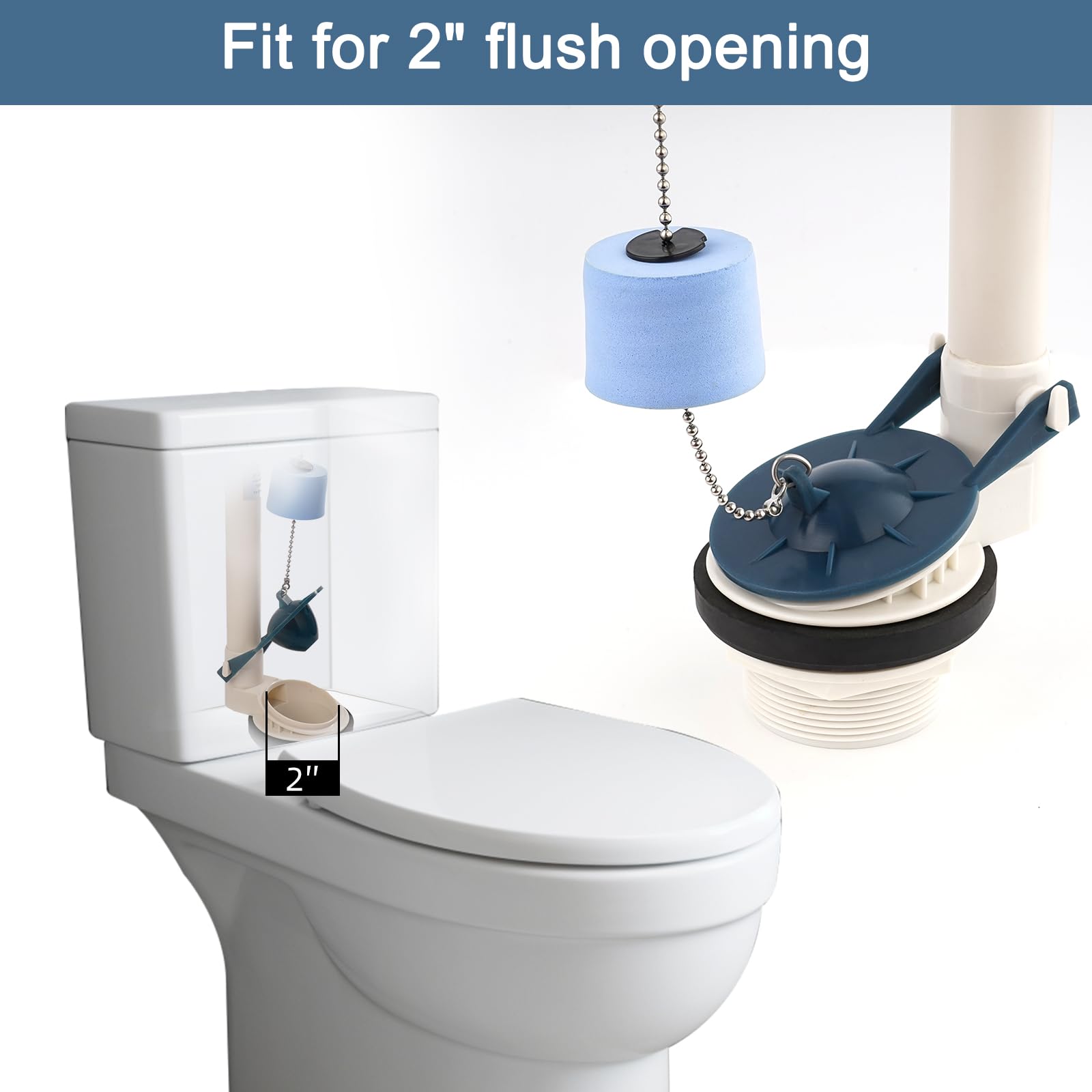 Hibbent 2-Pack 2 Inch Toilet Flapper Replacement - Compatible with Kohler Toilet Tank Flappers with Float - Universal Fit for 2-Piece Toilets - Blue Color - Perfect for Bathroom Repairs & Water Conservation