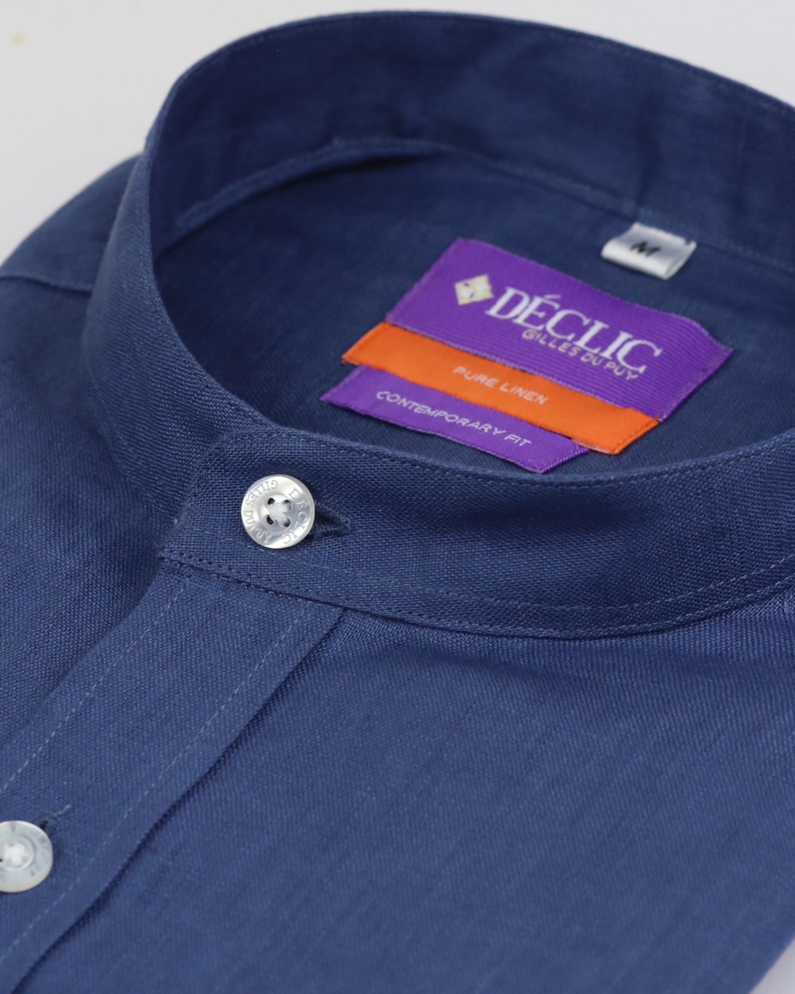 DÉCLIC Caldo Mandarin Linen Shirt for Men - Navy Blue Casual Button Down Shirt | Breathable Summer Linen Shirt | Perfect for Beach, Vacation & Outdoor Activities