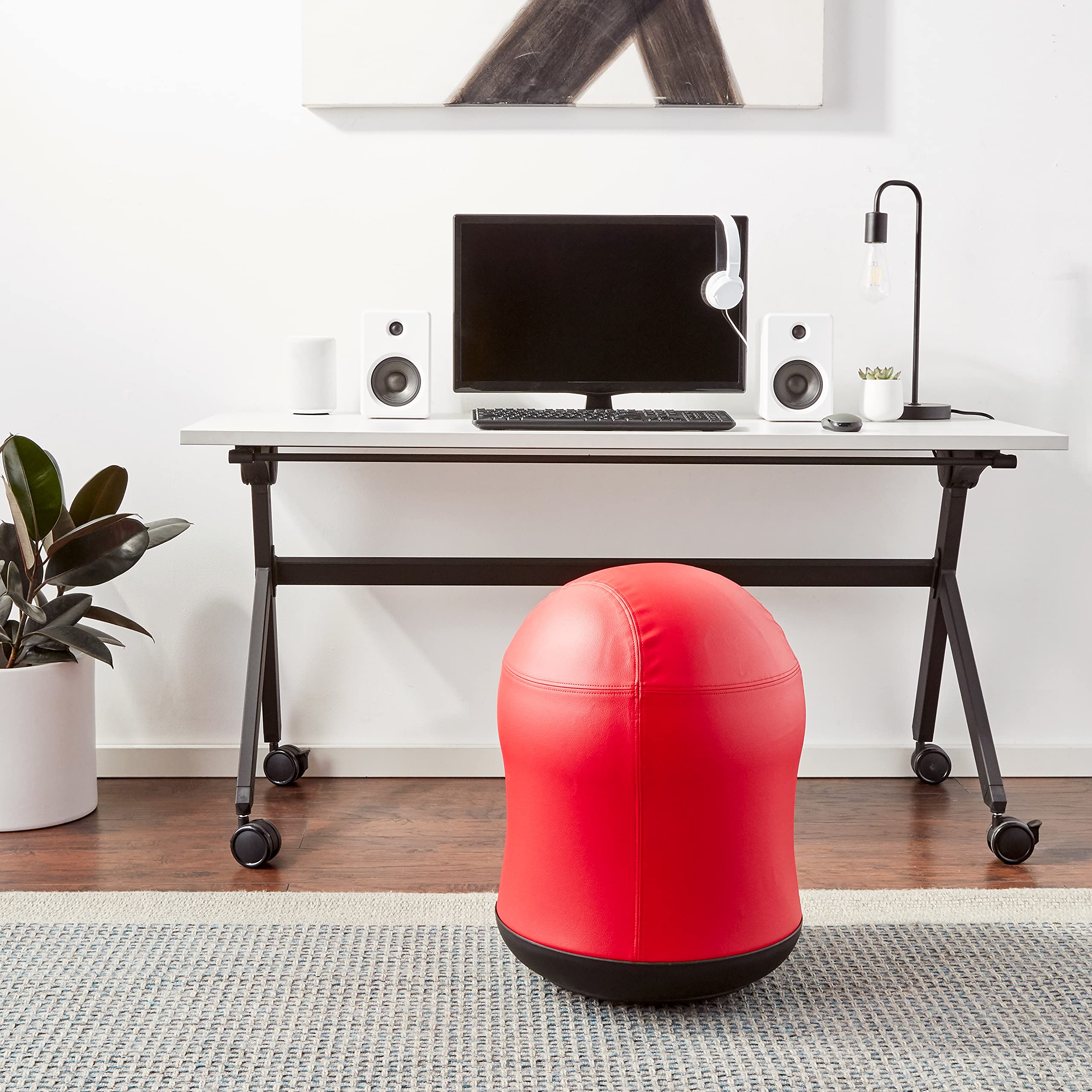 Safco Zenergy Swivel Ball Chair - Anti-Burst Vinyl Exercise Ball for Active Sitting | Home Office & Classroom Ergonomic Seating Solution | Supports K-12 Students | Red Vinyl Stability Ball for Yoga, Fitness & Workstation Use