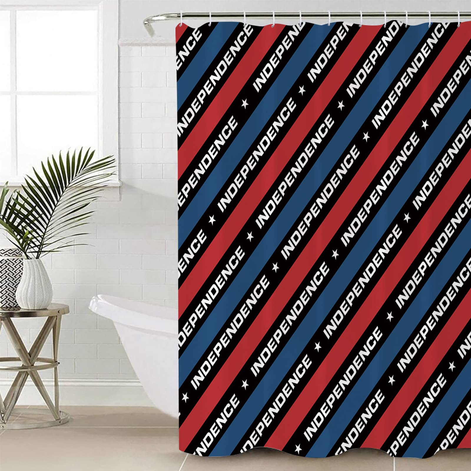 Xspring Happy Juneteenth Black & Red Stripes Waterproof Shower Curtain - 60x72 Inch Washable Polyester Fabric Bathroom Decor with Hooks - Perfect for Holiday Celebrations, Bathroom Makeovers & Guest Room Upgrades