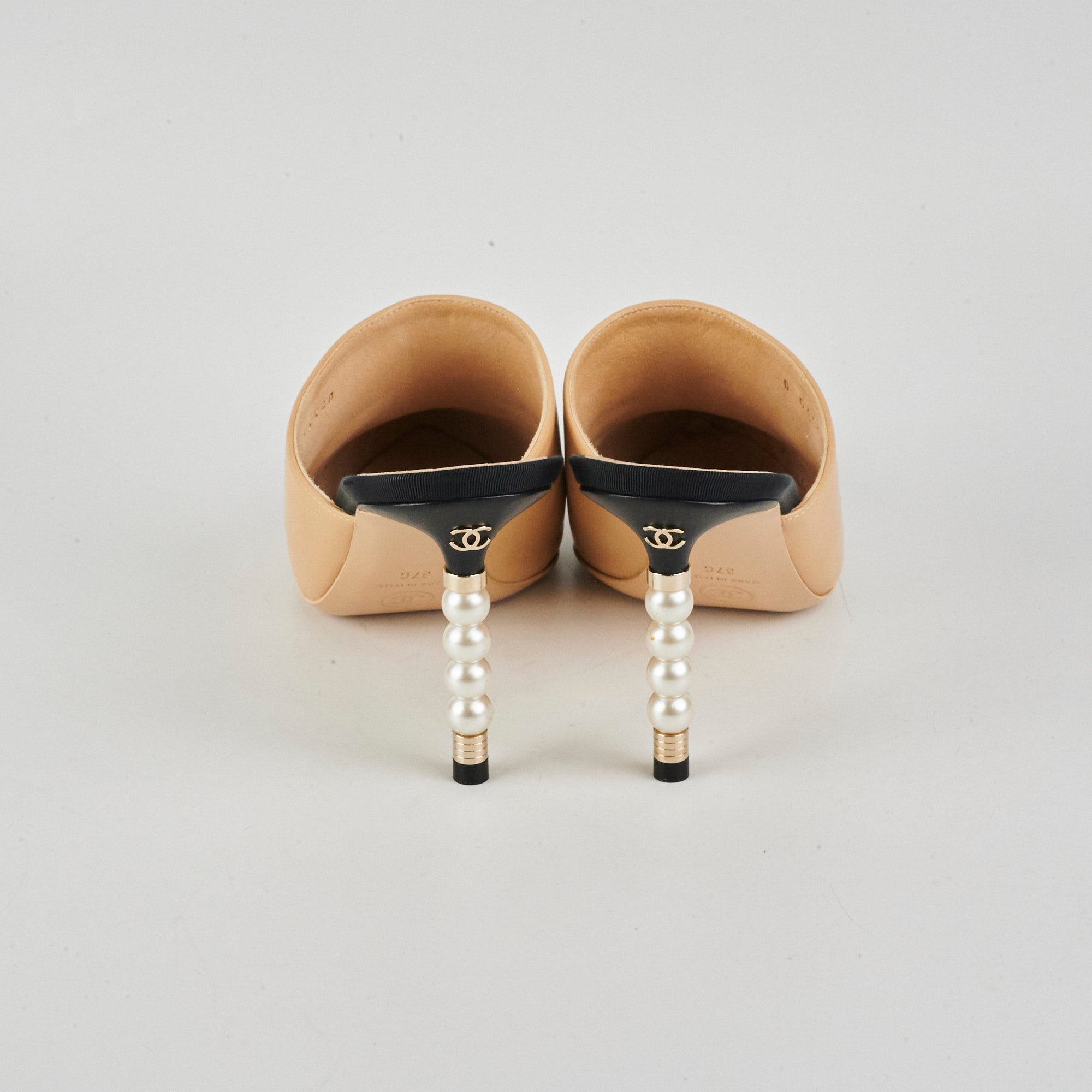 Chanel Beige Pearl Embellished High Heel Pumps - Women's Size 37 (US 7) - Luxury Designer Shoes for Weddings, Parties & Special Occasions