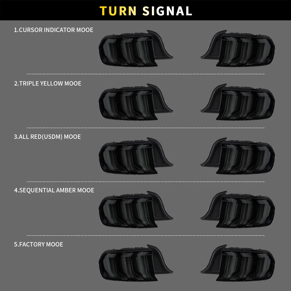 2015-2023 Ford Mustang 6th Gen (S550) LED Tail Lights Assembly with 5 Modes Sequential Turn Signal - Upgrade for Enhanced Visibility & Style | Perfect for Night Driving & Car Shows
