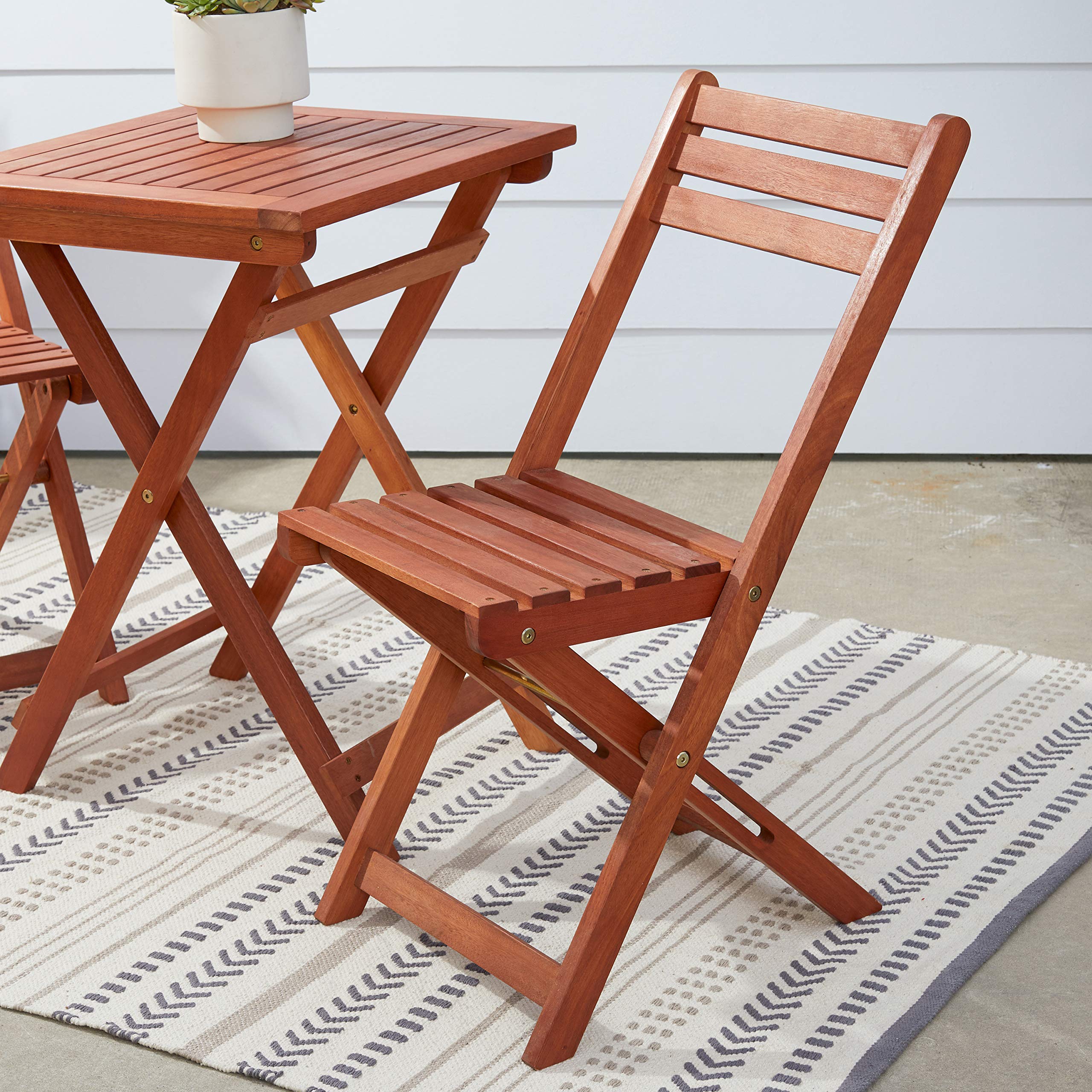 Vifah V1381 Outdoor Wood Folding Bistro Set - Square Table & 2 Chairs - Patio, Garden, Balcony Furniture for Small Spaces - Perfect for Coffee, Dining & Relaxing