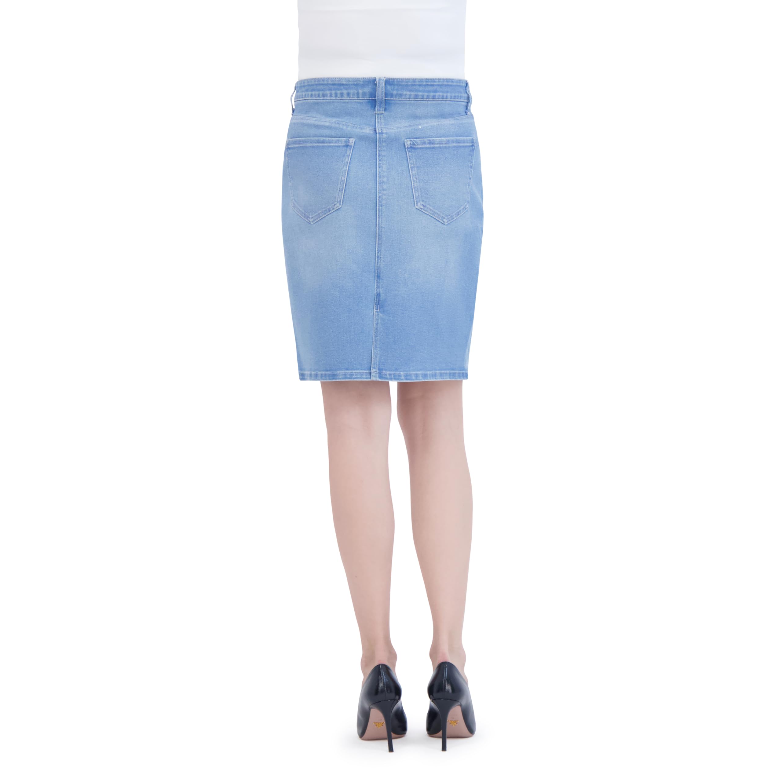 Savi Parker Denim Maternity Pencil Skirt with Pockets - Stretch Comfort Fit Pregnancy Jean Skirt for Work, Casual & Special Occasions
