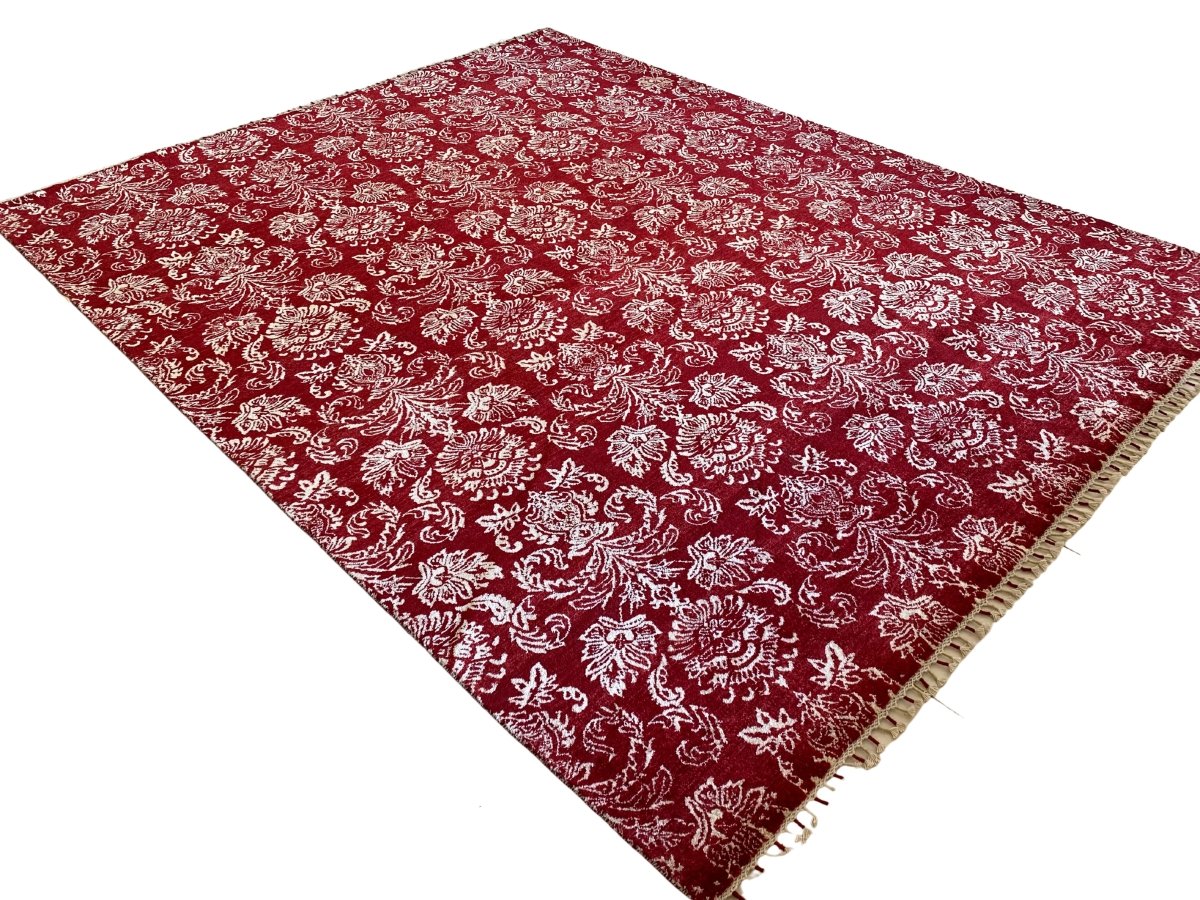 Handmade Pakistani Chobi Wool Rug - Traditional Vermelho Red 9.11x8 Feet - Perfect for Living Room, Bedroom & Boho Decor
