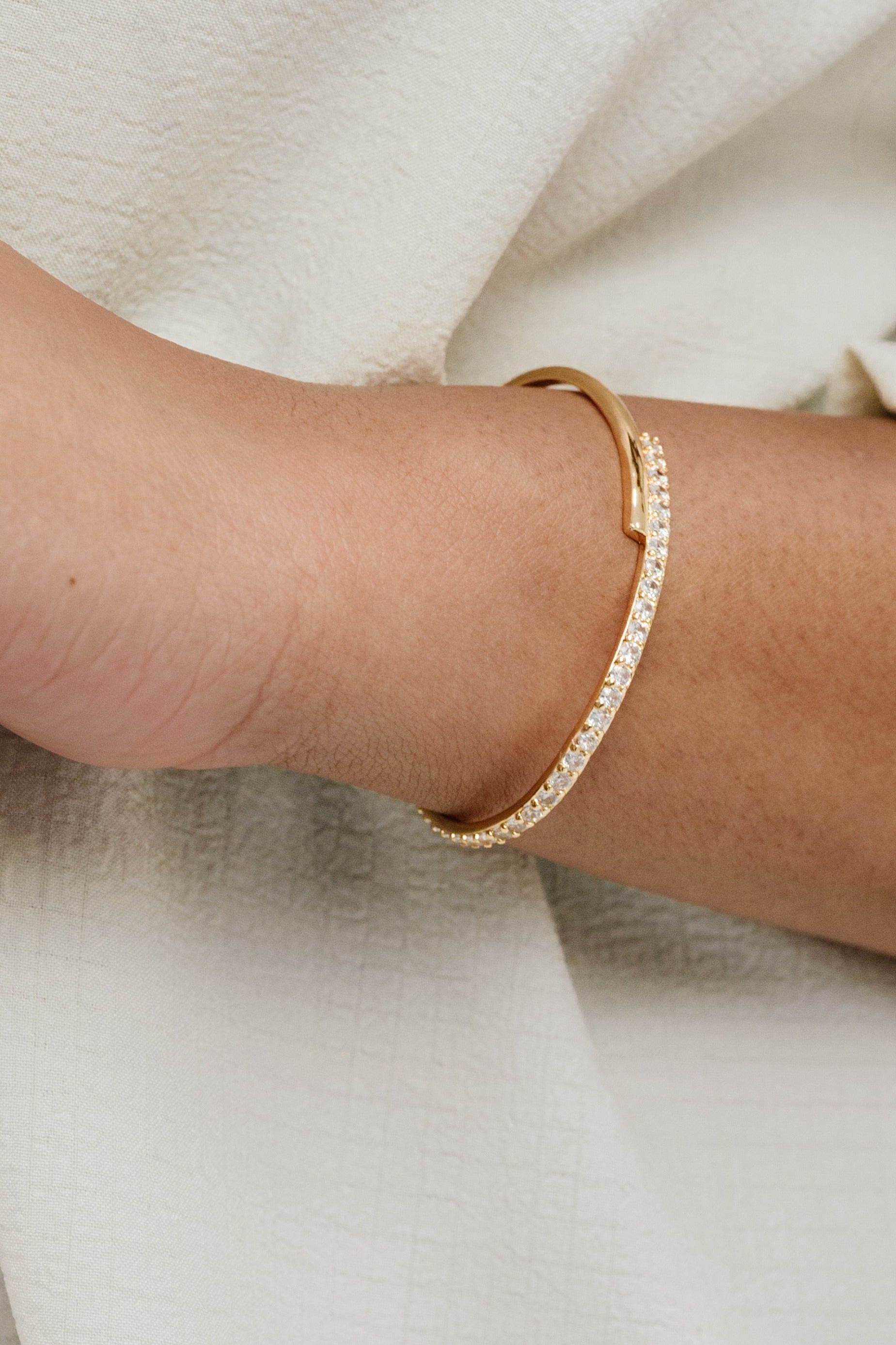 Half Classic Half Sparkle Bracelet Cuff - Elegant Adjustable Bangle for Women, Perfect for Parties, Weddings & Everyday Wear
