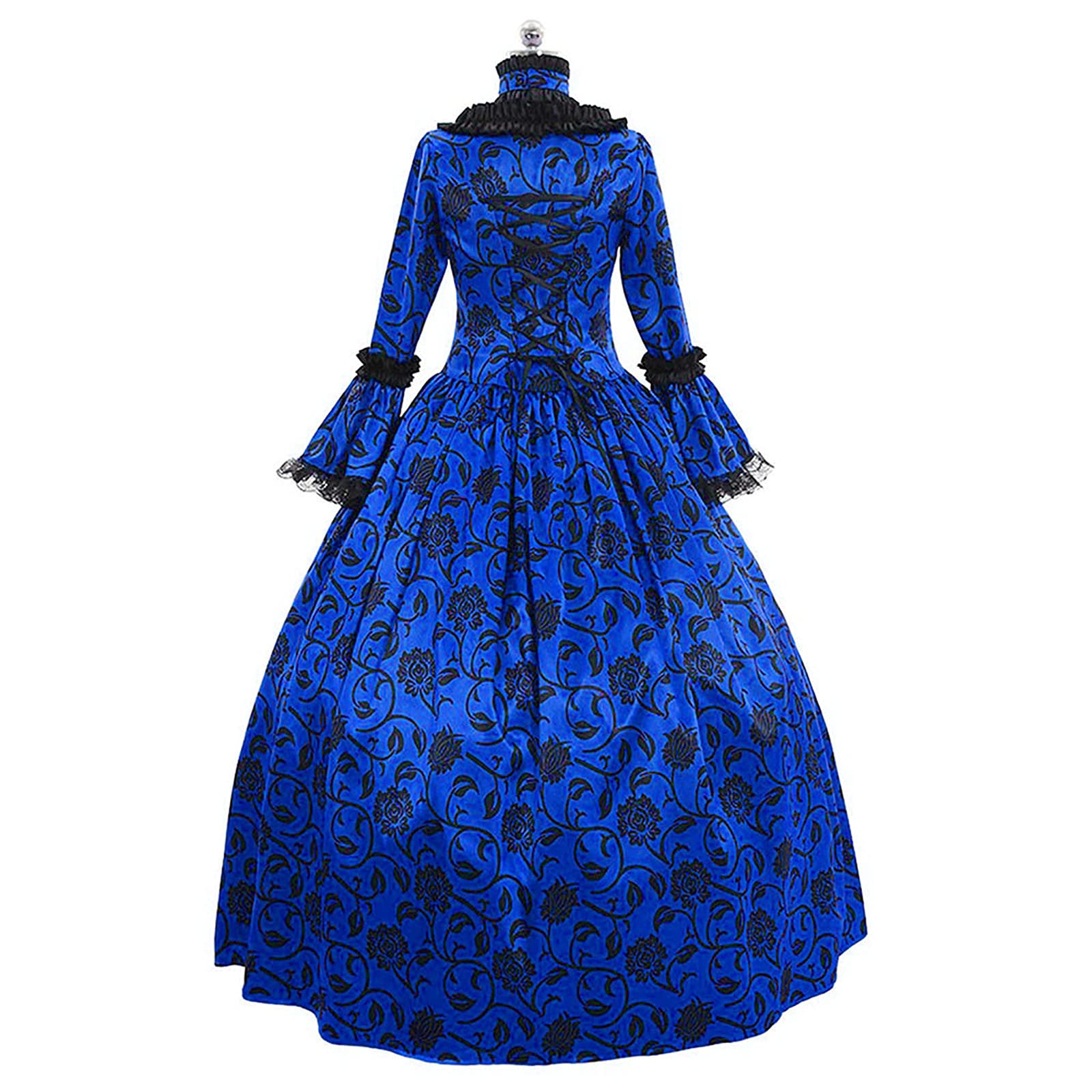 Gothic Court Dress for Women - Black Lace Trim Ball Sleeve Medieval Renaissance Dress | Vintage Retro Costume for Cosplay, Halloween, LARP & Themed Parties