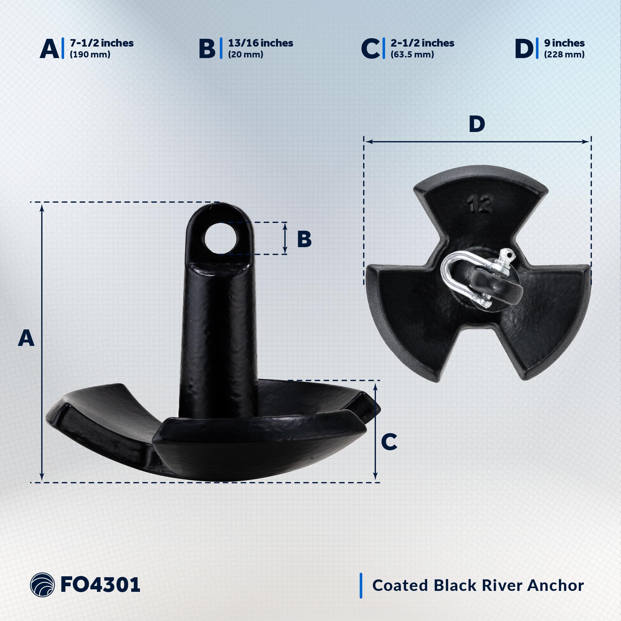 Five Oceans Heavy Duty River Anchor - Cast Iron PVC Vinyl Coated Boat Anchor for Pontoon & Bass Boats - Superior Holding Power in Rivers, Lakes & Muddy Bottoms - Perfect for Fishing, Boating & Water Sports