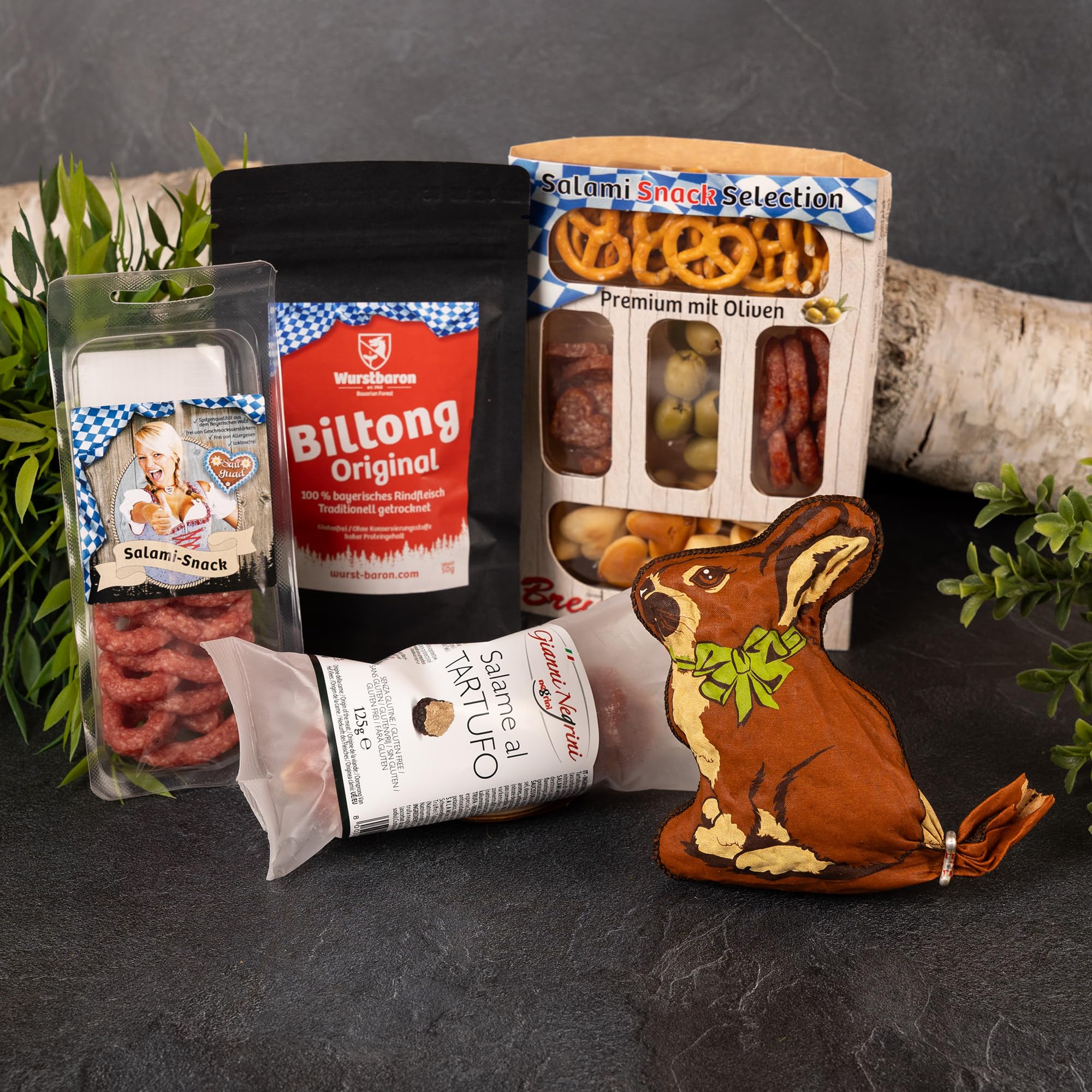 Easter Gift Basket with Rabbit - Premium Salami, Snacks & Biltong (500g) - Perfect for Easter Celebrations, Corporate Gifts & Holiday Parties