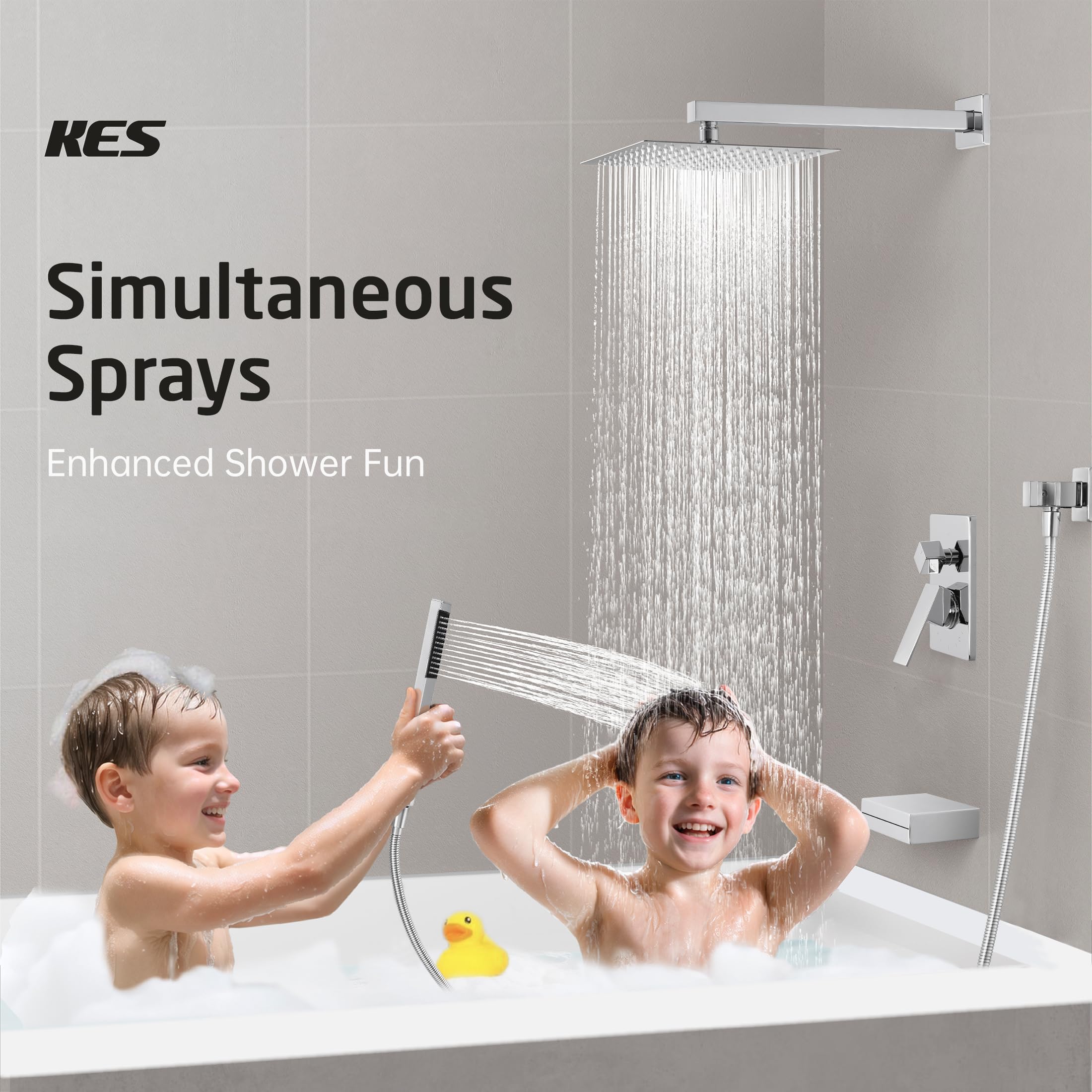 Premium KES Chrome 10-Inch Rain Shower System with Tub Spout & Handheld Spray - Pressure Balance Bath Faucet Set XB6305F18-CH for Modern Bathroom Renovation & Spa-Like Experience