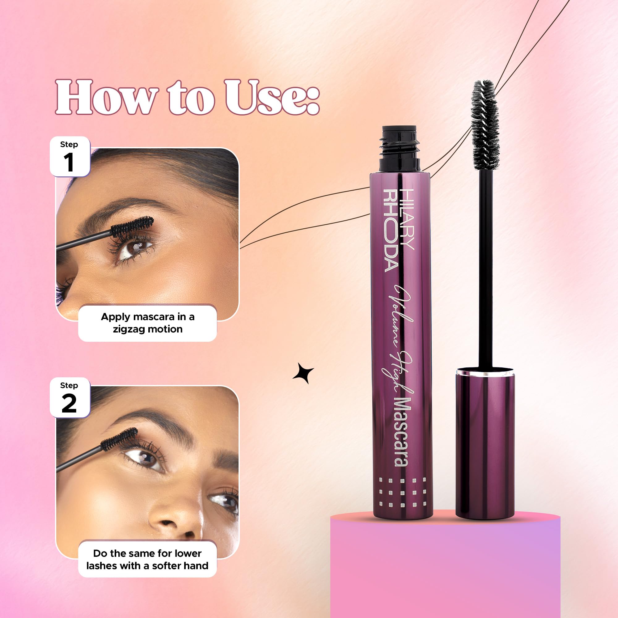 Hilary Rhoda Volume High Mascara - Smudge-Free, Waterproof Volumizing Mascara with Lash Lift Effect | Long-Lasting Black Mascara (7.5ml) for Dramatic Lashes | Perfect for Daytime, Night Out & Special Occasions