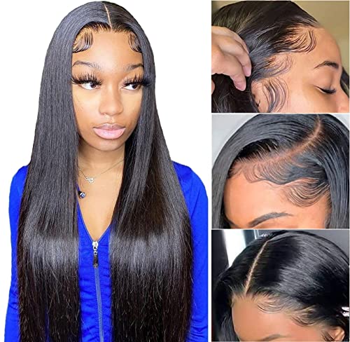 13x6 Lace Front Wigs Human Hair 24 Inch 180 Density Transparent HD Lace Pre-Plucked with Baby Hair Glueless Straight Wig for Black Women | Natural Look for Daily Wear, Parties & Special Occasions