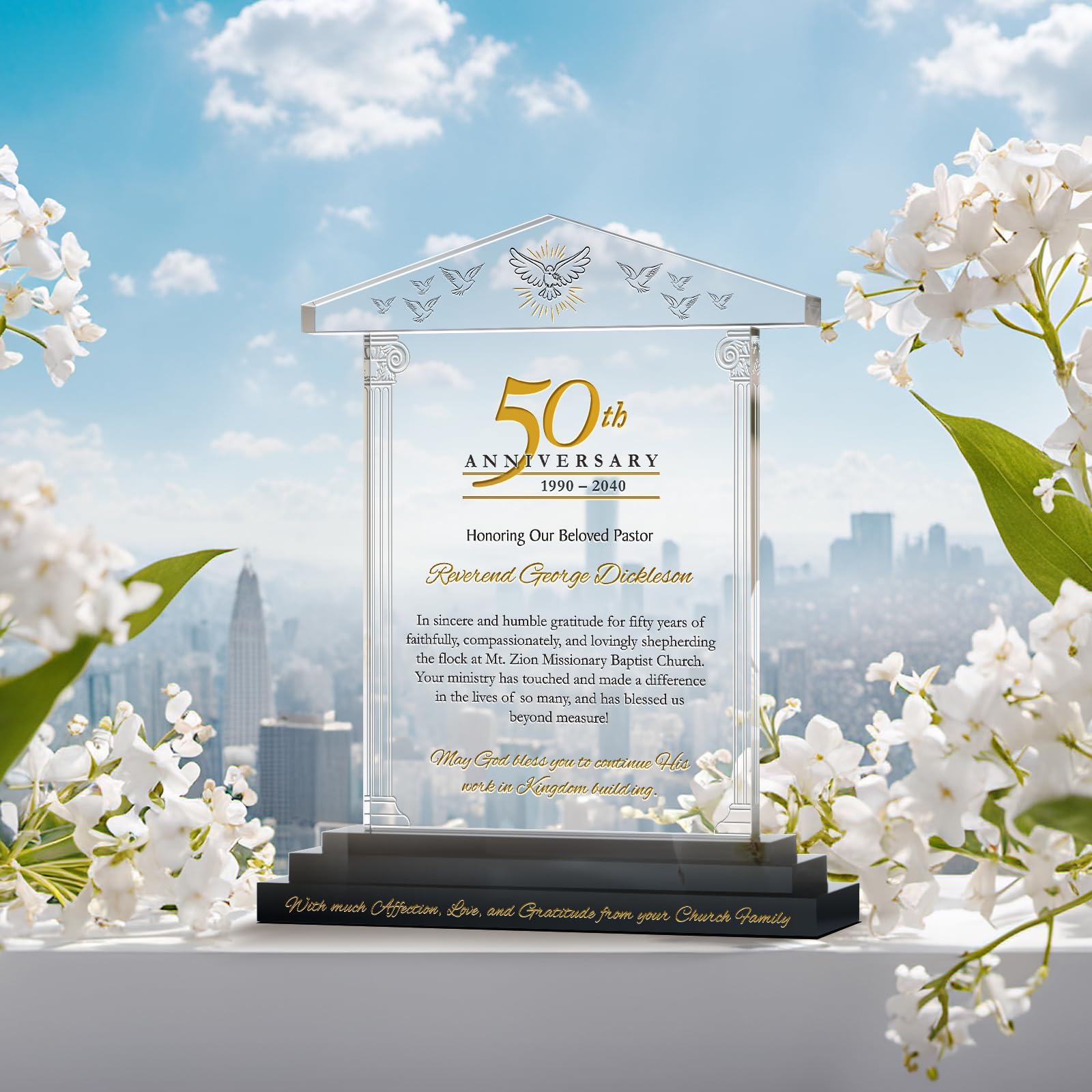 Custom Church Shaped Crystal Pastor Plaque - Personalized with Name, Church & Anniversary Date - Unique Religious Appreciation Gift for Pastors (9 Inch) - Perfect for Ordination, Retirement & Ministry Milestones