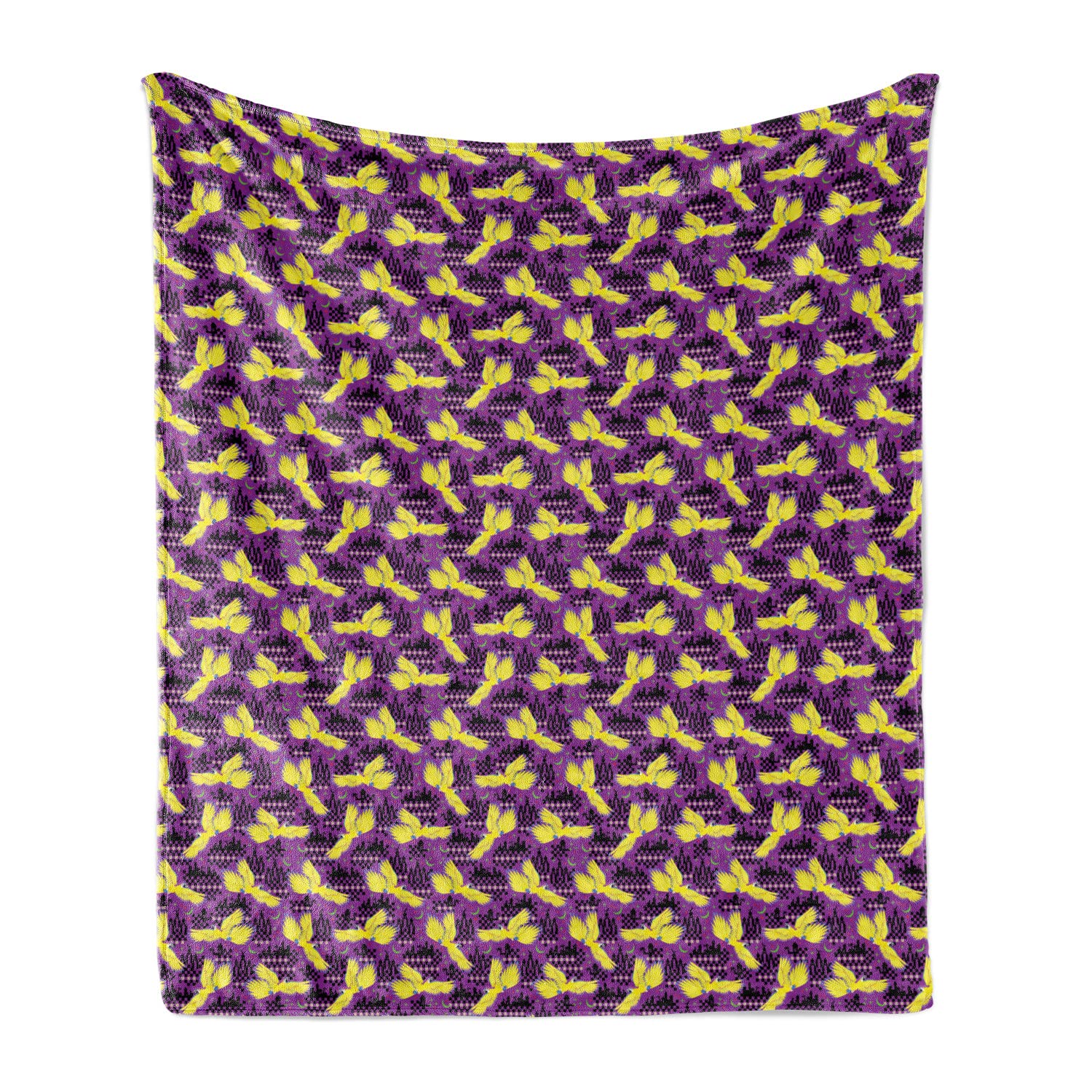 Ambesonne Tropical Throw Blanket - Exotic Parrot Birds on Oriental Boho Backdrop, Soft Flannel Fleece Couch Cover for Adults, 70