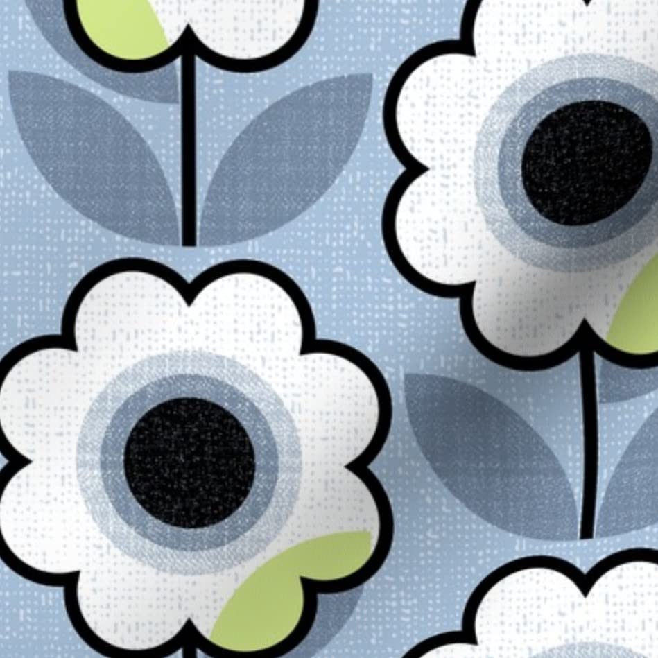 Retro Geo Blooms Blue 60s Mid Century Geometric Printed Minky Fabric by The Yard - Soft Plush Material for Sewing Baby Blankets, Quilt Backing & DIY Home Decor Projects - Perfect for Nursery, Throw Pillows & Cozy Crafts