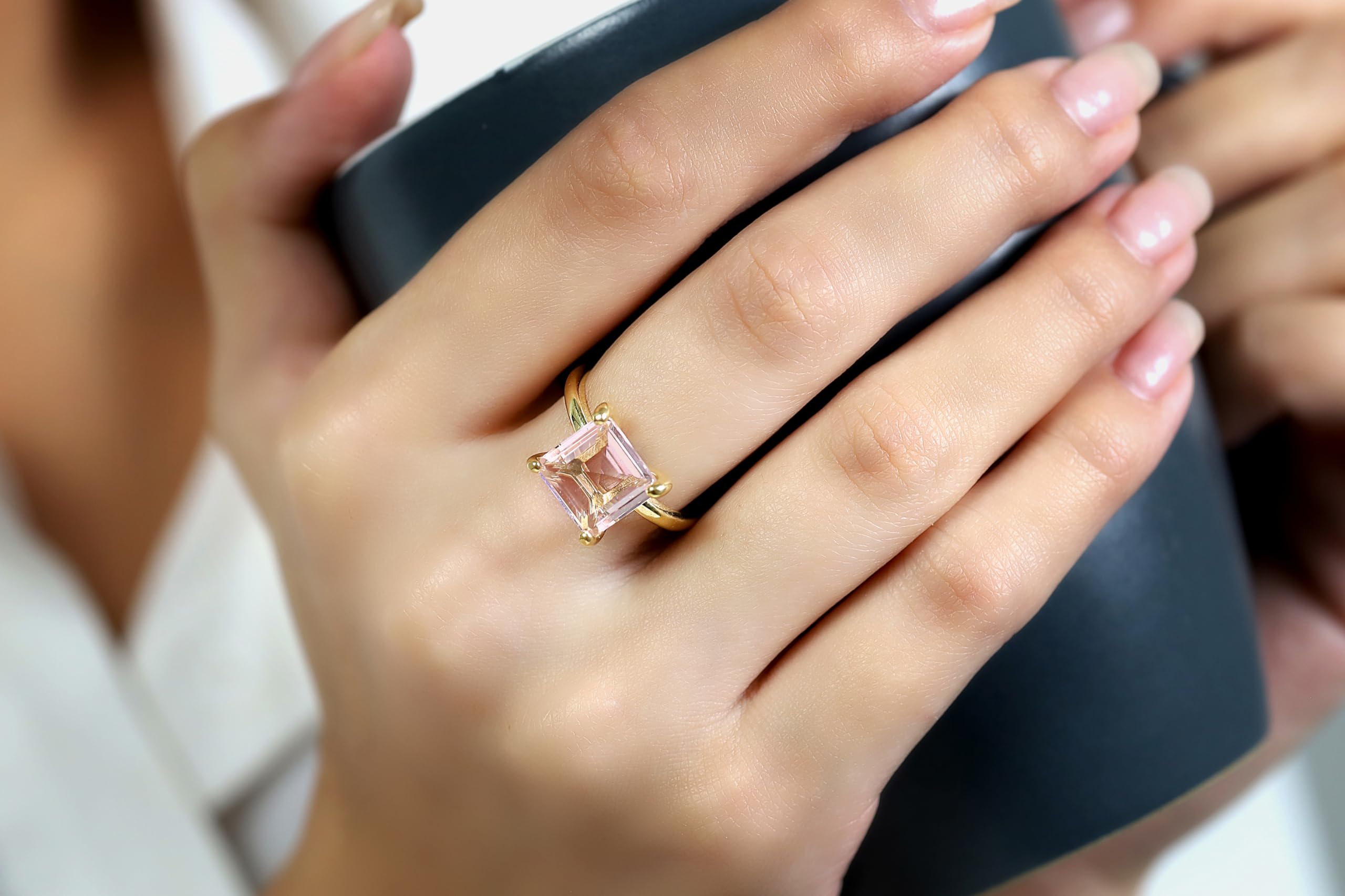 Lustrous Rose Quartz Ring - Handmade Crystal Jewelry for Women, Custom Love Ring, Engagement Ring, Promise Ring, Birthstone Ring - Available in All Sizes - Perfect for Valentine's Day, Anniversary Gifts & Spiritual Healing