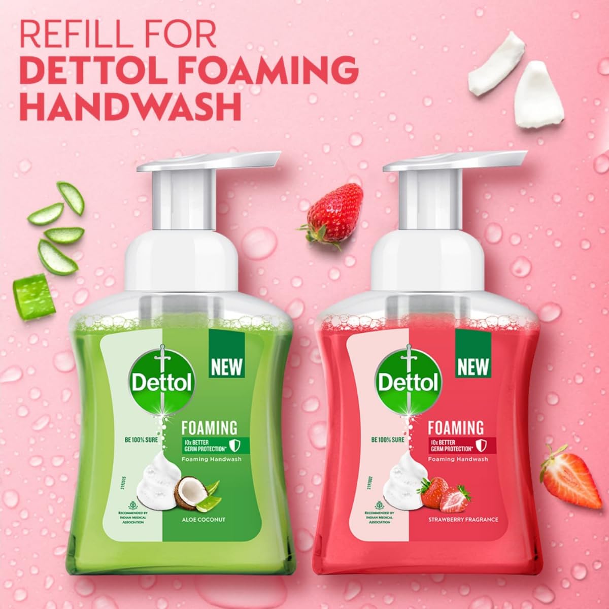 Dettol Aloe & Coconut Foaming Hand Wash Refill 700ml (Pack of 2) - Moisturizing Rich Lather, Gentle on Skin | Perfect for Bathroom, Kitchen & Office Use