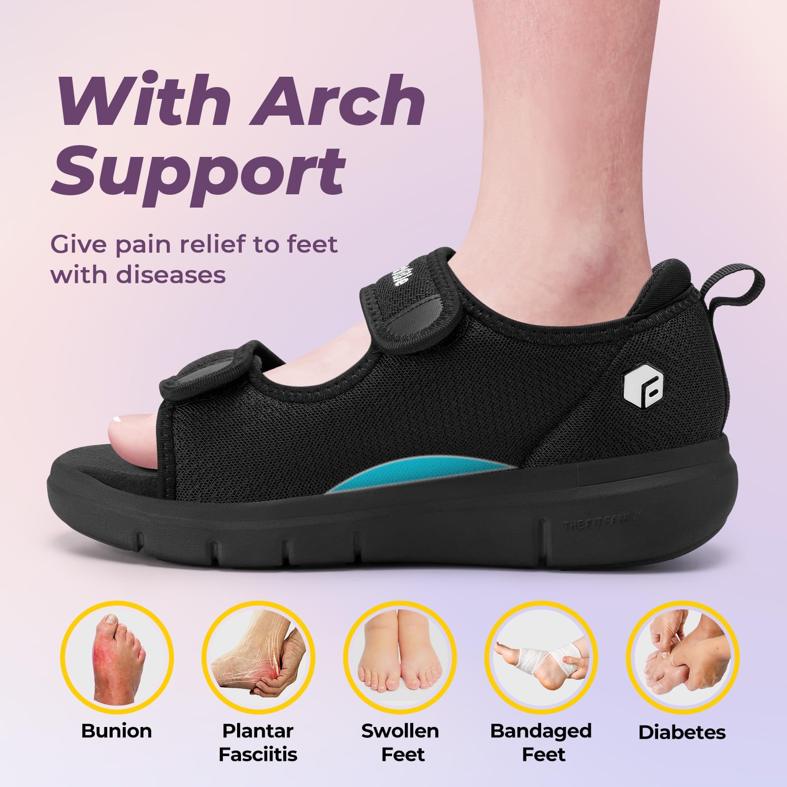 FitVille Women's Diabetic Sandals with Arch Support - Wide Width Adjustable Dual Strap Comfort Shoes for Swollen Feet | Perfect for Elderly, Plantar Fasciitis & Summer Walking