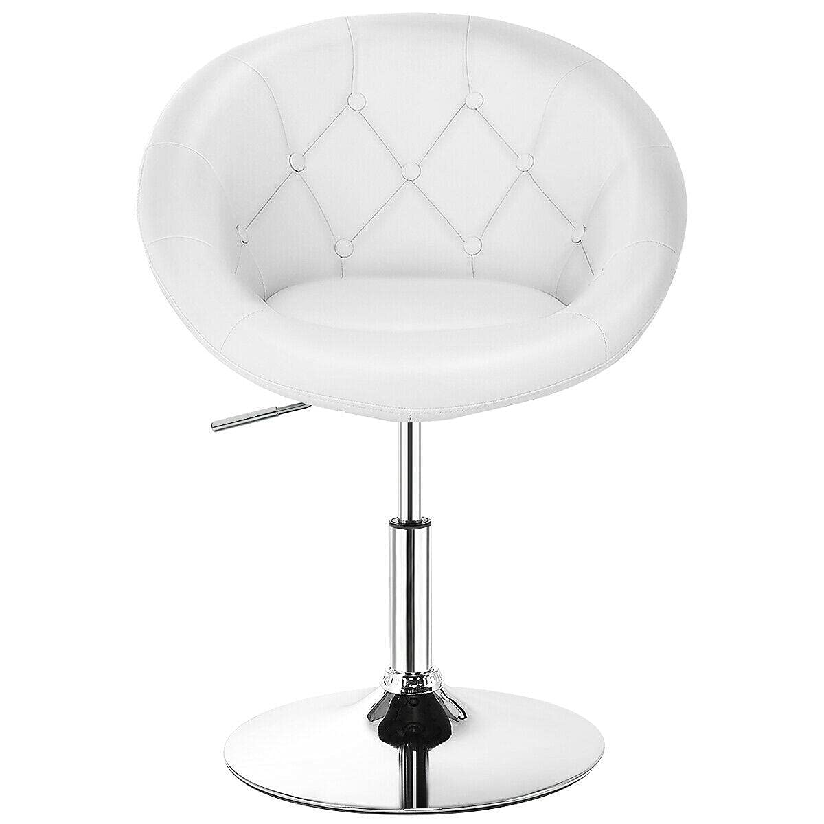 Adjustable Swivel Bar Stools Set of 2 - White Tufted Back Kitchen Counter Chairs for Home & Bar Use
