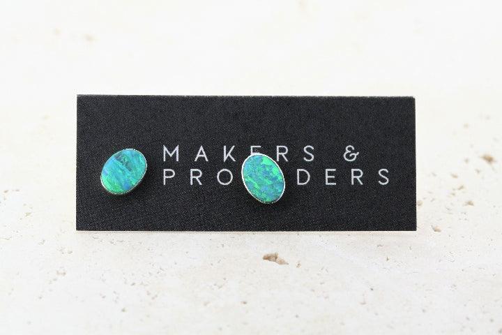 Natural Green Lime Opal Stud Earrings - Oval Cut Gemstone Jewelry for Women, Perfect for Parties & Daily Wear