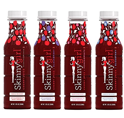 Skinnygirl Tart Cherry Juice 12oz Bottle (8 Pack Variety) - All Natural Elderberry Blend, No Sugar Added, Muscle Recovery, Immunity Boosting, Antioxidant Rich with Biotin & Prebiotics | Perfect for Post-Workout, Immune Support & Healthy Lifestyle