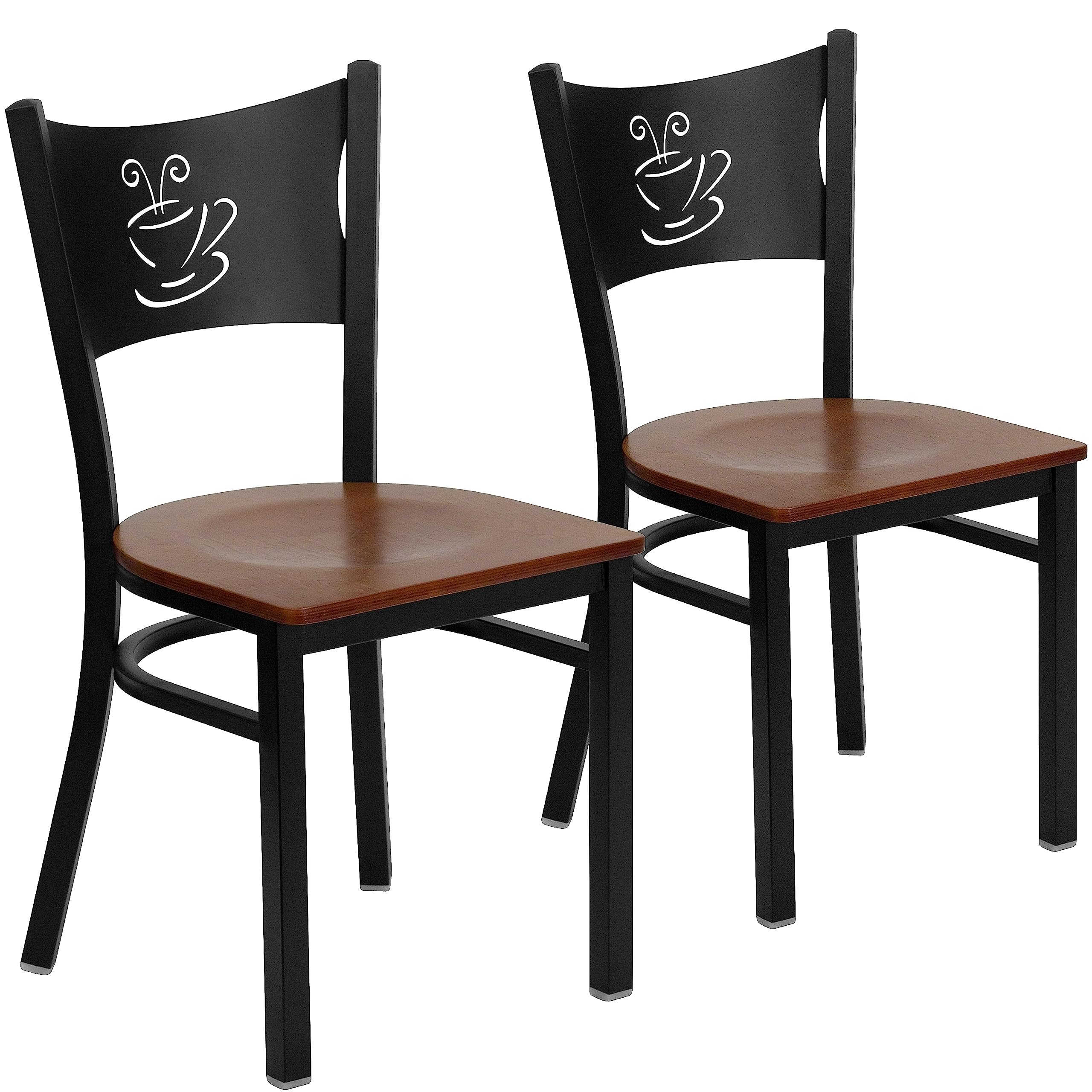 Flash Furniture 2-Pack HERCULES Series Black Metal Restaurant Chairs with Cherry Wood Seats - Heavy Duty Commercial Dining Chairs for Restaurants, Cafes, and Home Kitchens