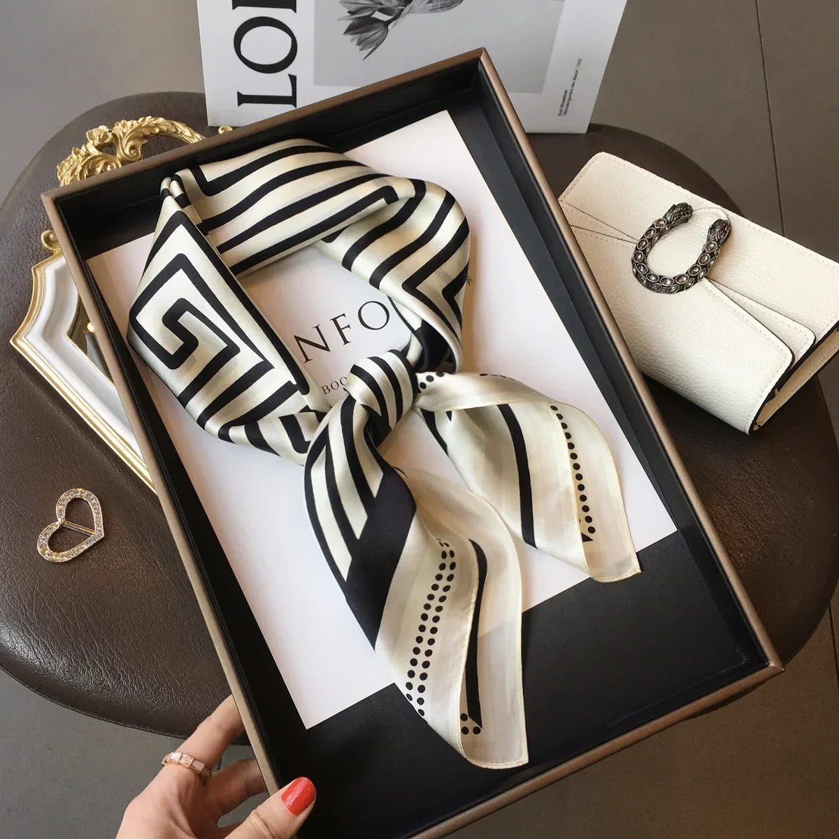 Luxury 100% Real Silk Scarf for Women - Elegant Square Neck Tie, Wrist Wrap, Hair Ribbon & Headband - Versatile Fashion Accessory for Office, Party & Special Occasions