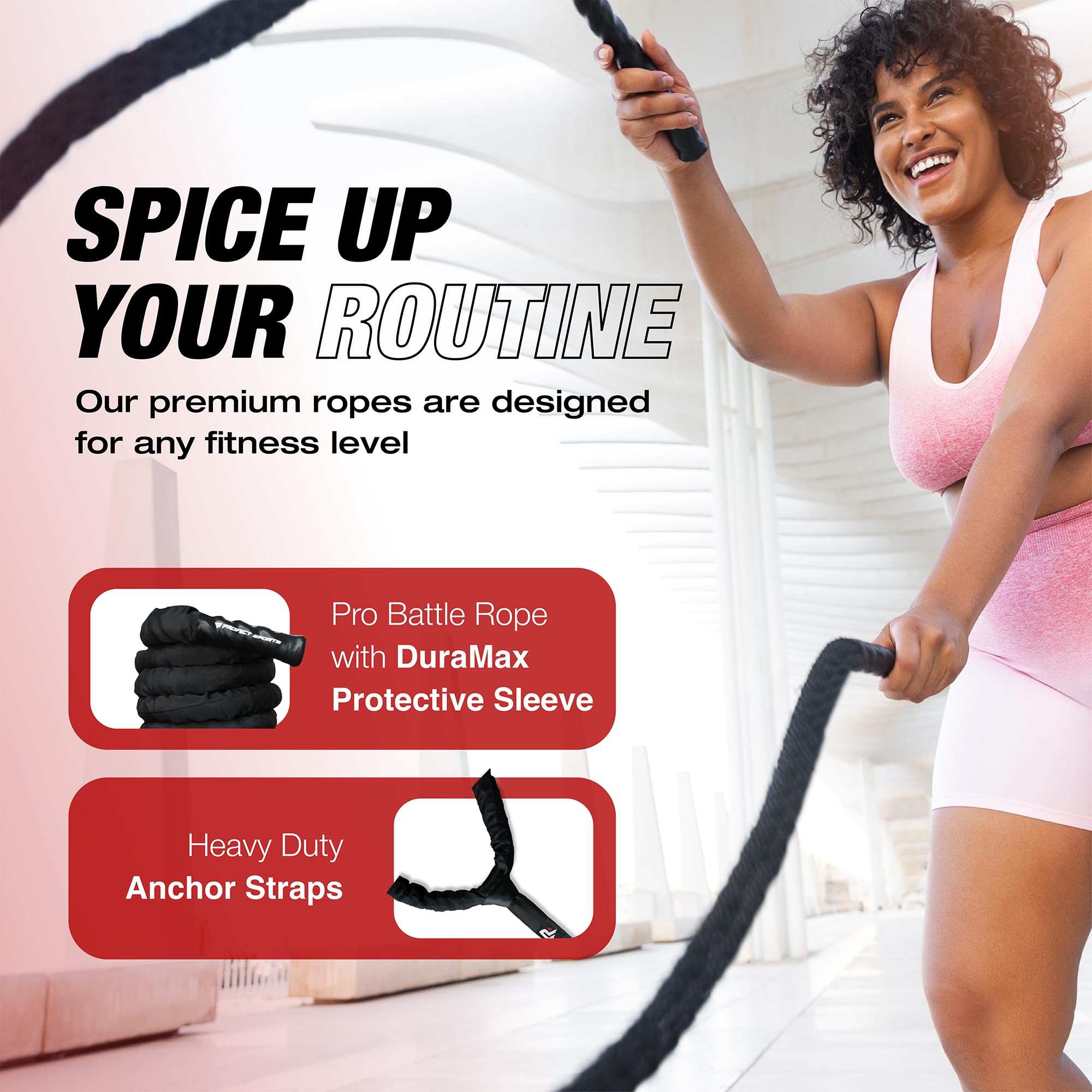 50ft Heavy Duty Battle Rope with Protective Sleeve - ABS Grip for Strength Training, Cardio & CrossFit - Ideal for Home Gym, Outdoor Workouts & Fitness Classes (Black, Plastic Material)