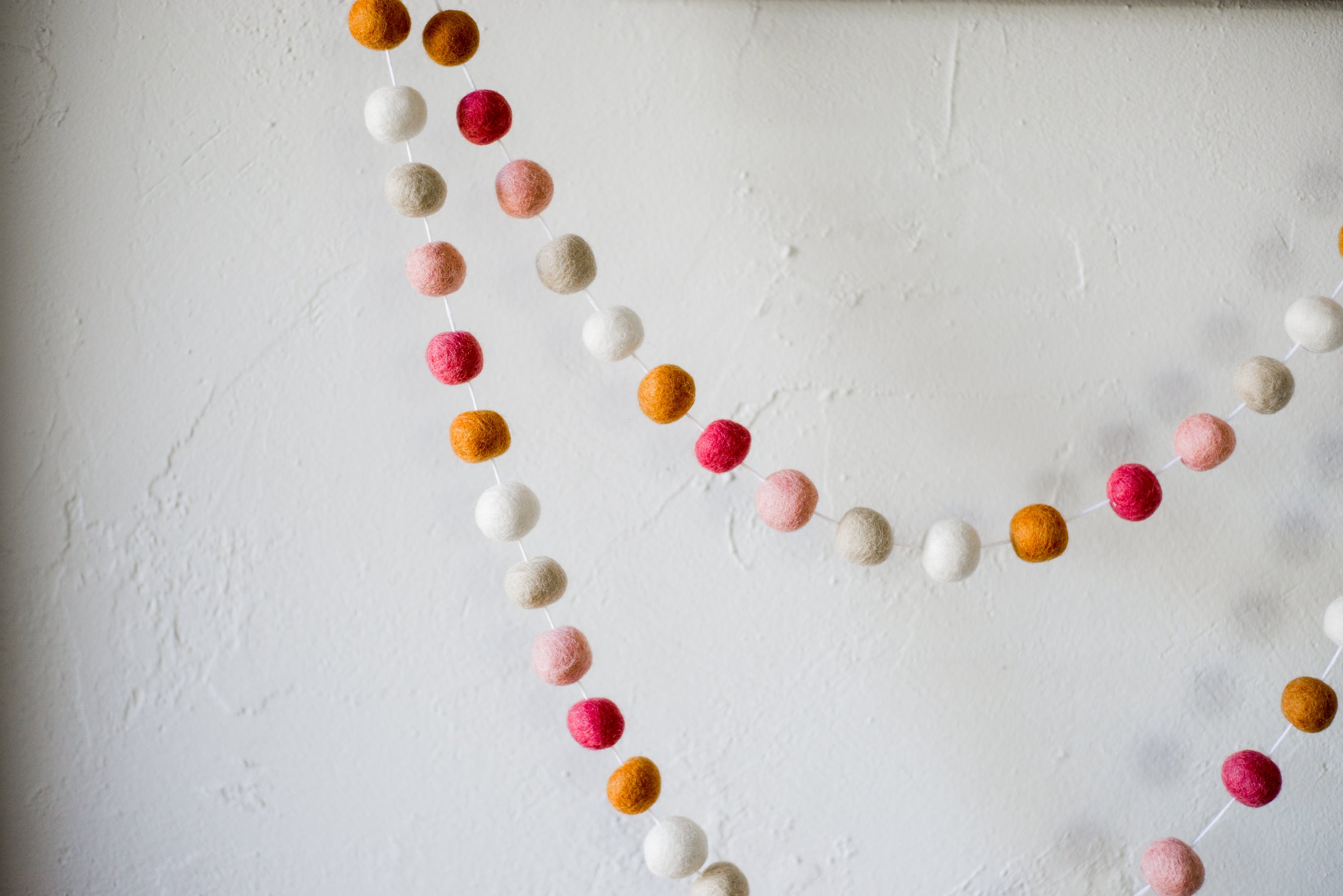 Sienna & Dark Coral Felt Ball Garland - Handmade Wool Decor for Nursery, Wedding, Party Backdrop - Perfect for Baby Showers, Christmas Tree, Wall & Home Decoration