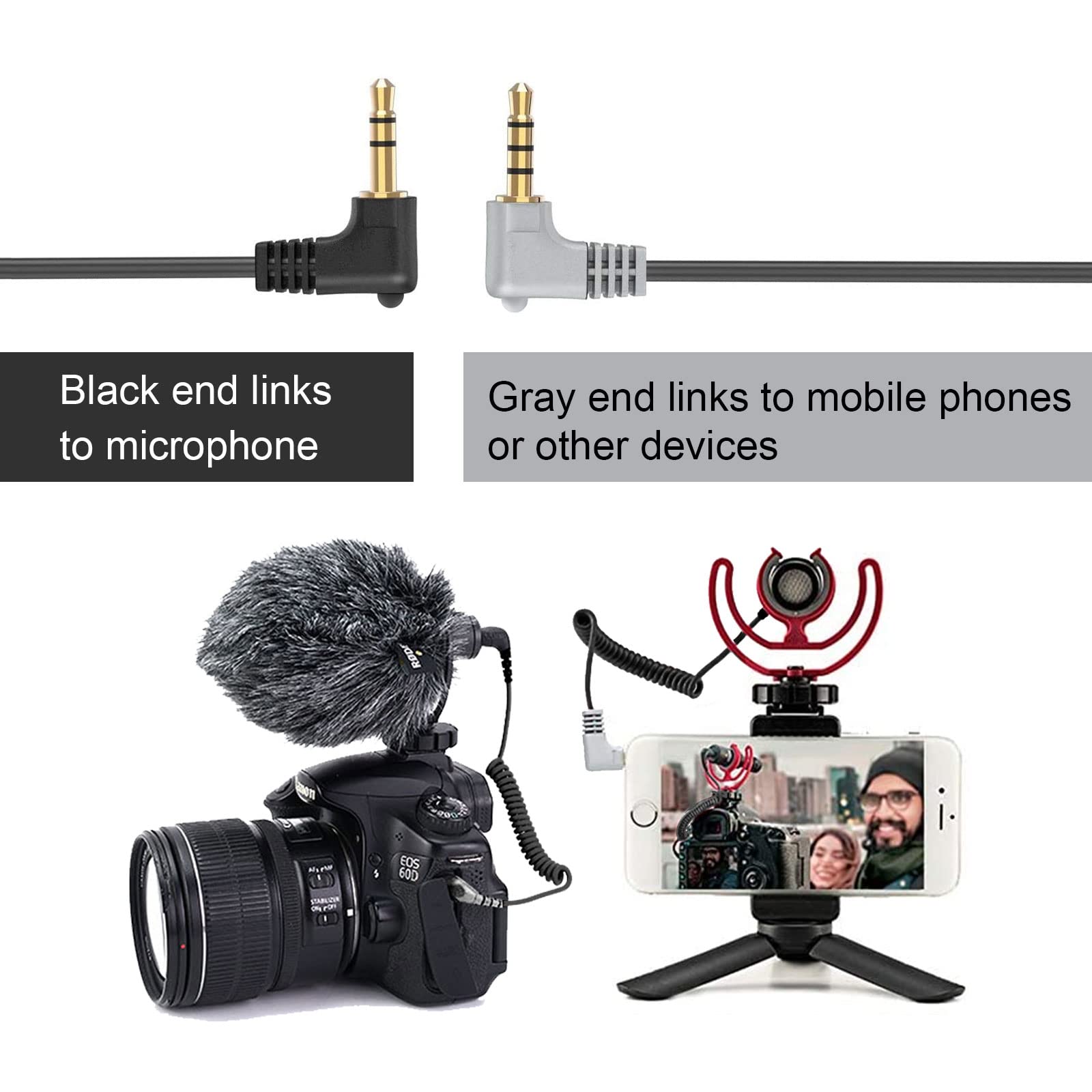 2 Pack 3.5mm Male to Male Coiled Right Angle Audio Cable - Microphone Cord & Audio Adapter Splitter for Smartphones, Tablets, External Devices - Perfect for Podcasting, Gaming & Music Recording