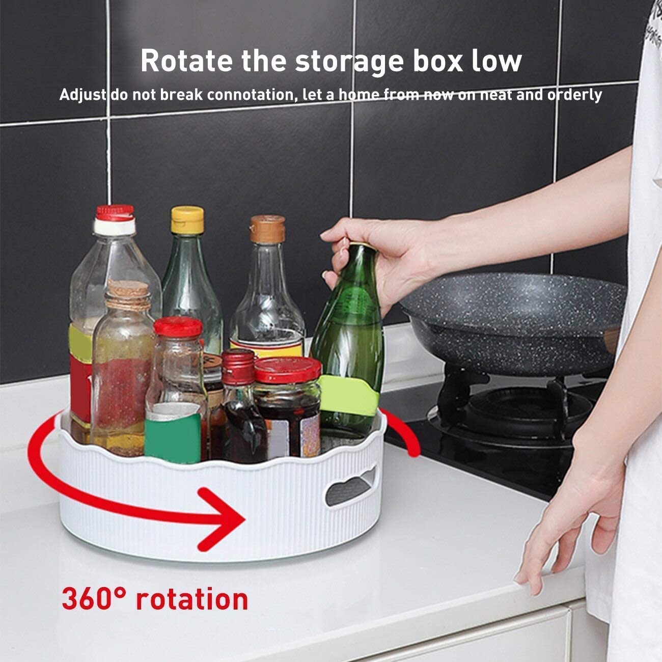 360° Rotating Kitchen Organizer Tray - COZORIN Lazy Susan Spice Rack for Cabinet Storage | Multi-Purpose Revolving Tray for Spices, Cosmetics & Kitchen Essentials | Perfect for Pantry, Countertop & Bathroom Organization (White)