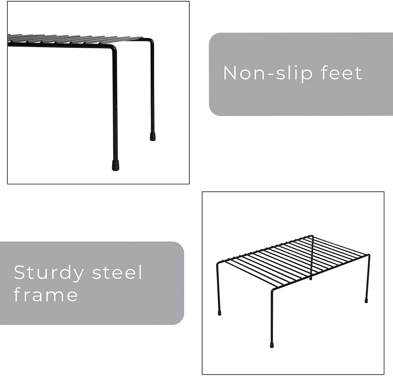 Namani 3-Tier Steel Cabinet Storage Shelf - Space Saving Kitchen Organizer for Fridge, Pantry & Countertop | Dish Drying Rack & Multipurpose Storage Solution (Black) | Perfect for Small Kitchens, Apartments & Dorm Rooms