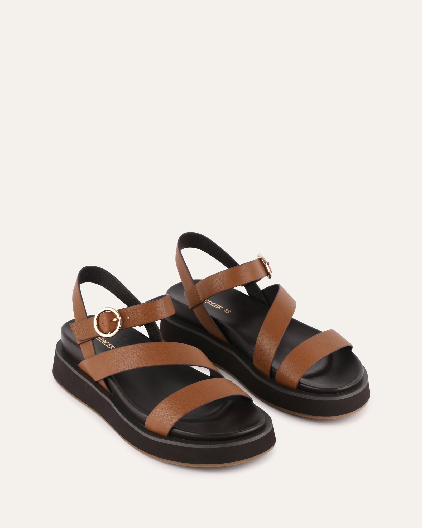 MARAIS Flat Sandals for Women - Dark Tan Genuine Leather Comfortable Slide Sandals | Perfect for Beach, Vacation, and Summer Outfits