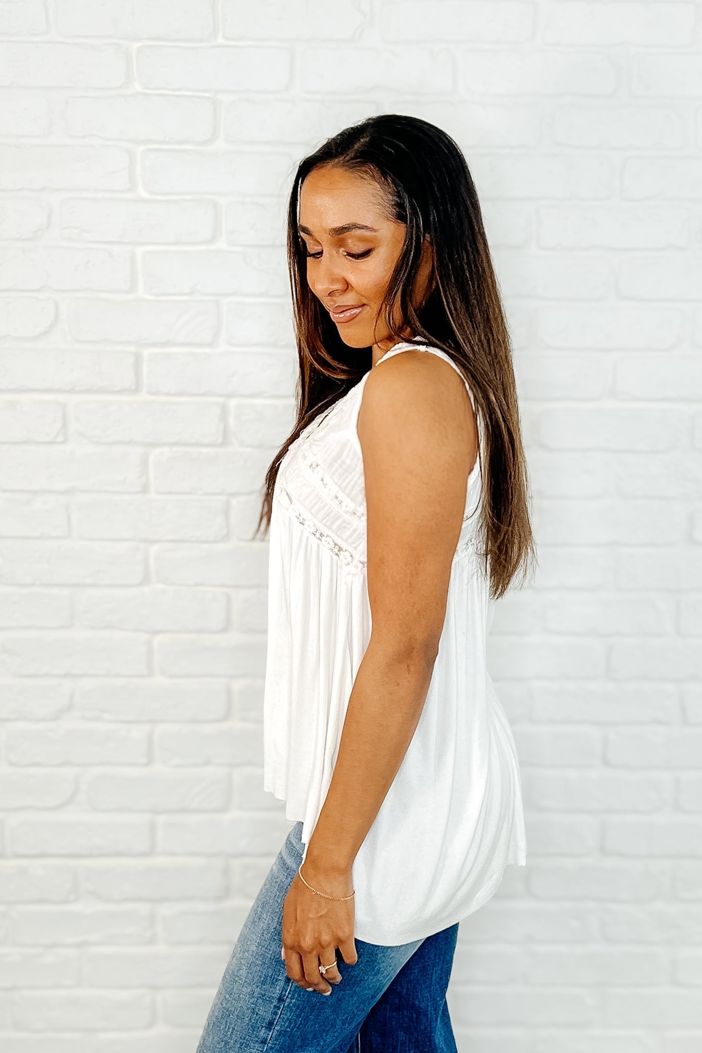 Let em' Breathe V Neck Tank Top for Women - Soft Cotton Off White Shirt | Casual Summer Wear, Yoga, Beach Outfit