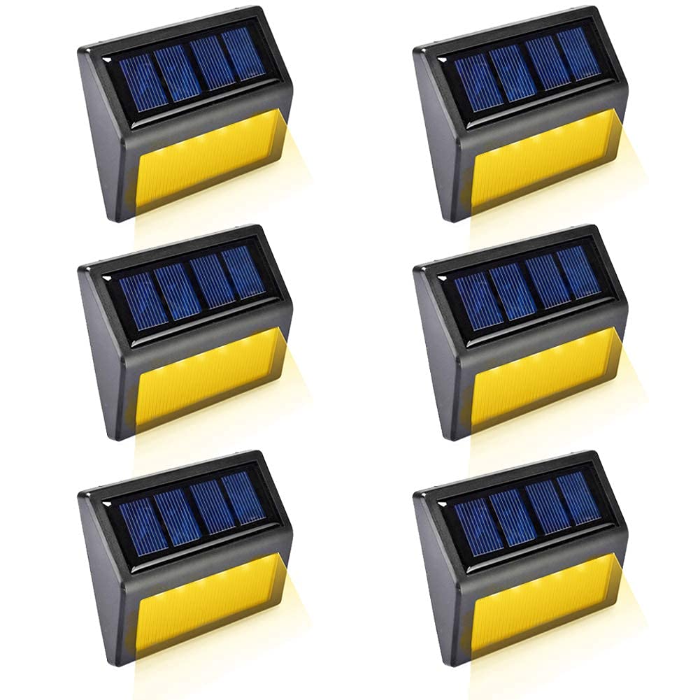 6 Pack Solar Deck Lights Outdoor Waterproof - LED Solar Step Lights for Stair Railing, Patio, Fence, Wall & Walkways (Warm White) - Perfect for Garden, Pathway & Landscape Lighting at Night